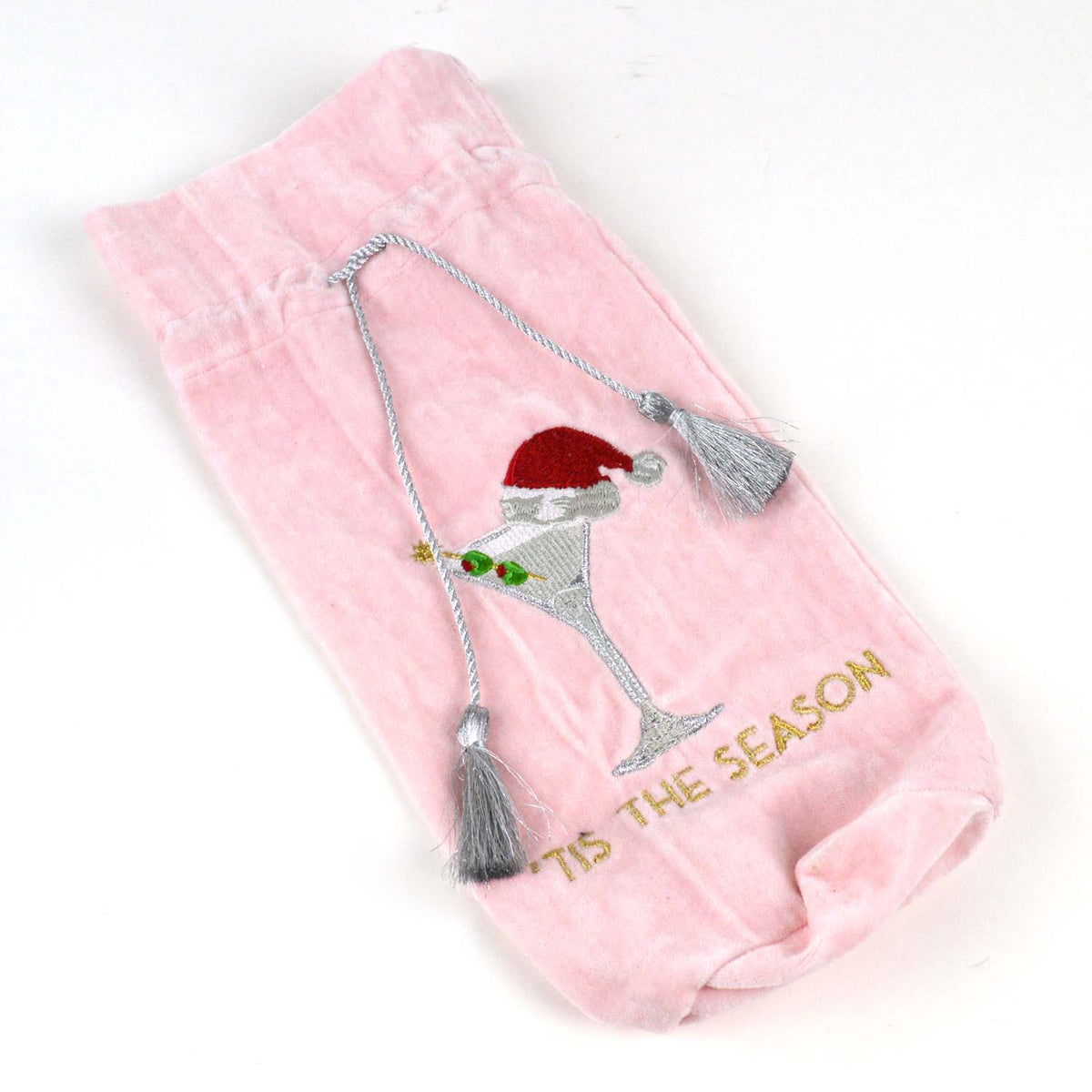 Pink Martini Embroidered Velvet Wine Bag