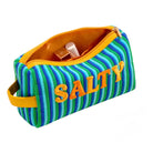 Striped pouch with 'SALTY' text on a white background