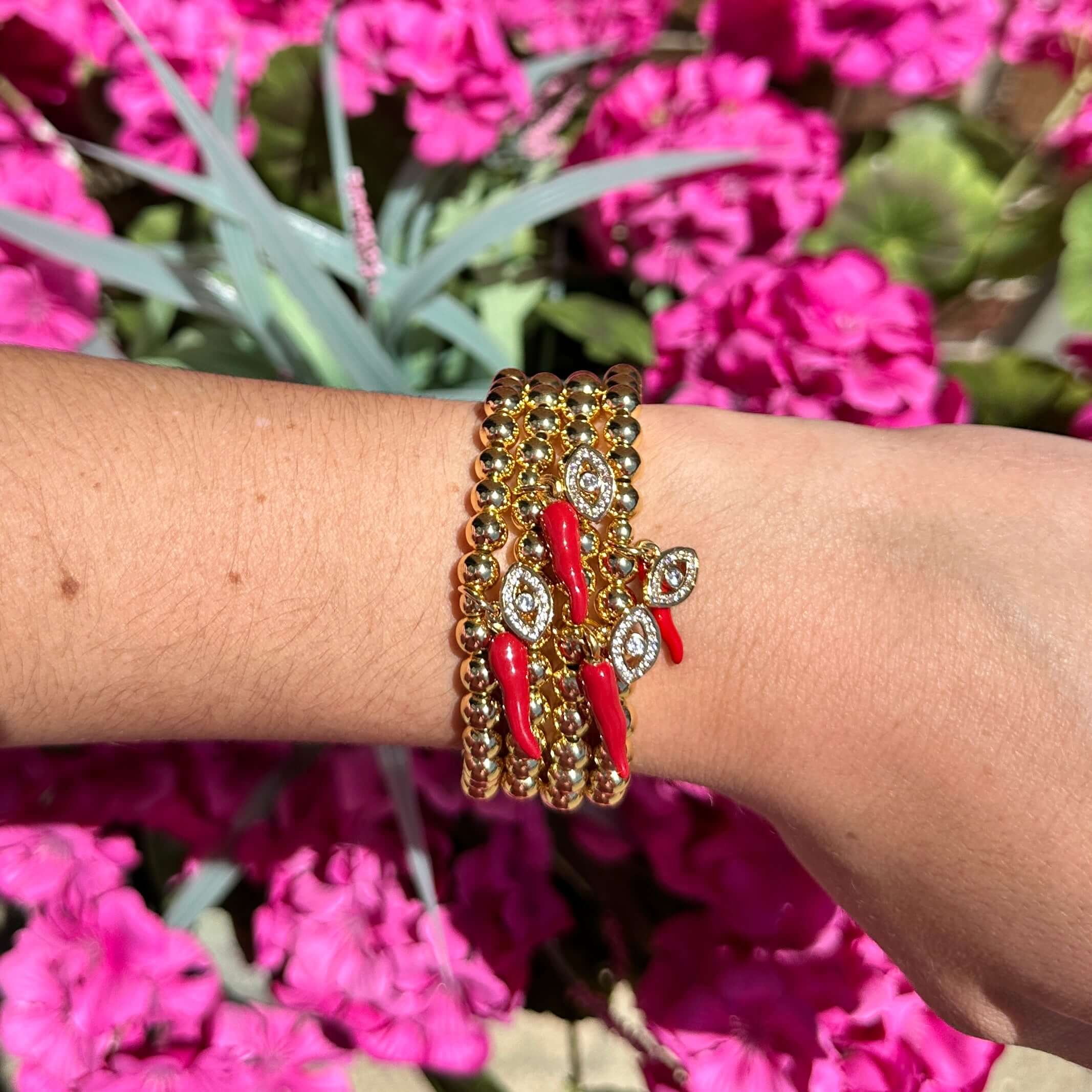 Give 'Em The Horn Gold Bracelet - Red | Alicia DiMichele Boutique