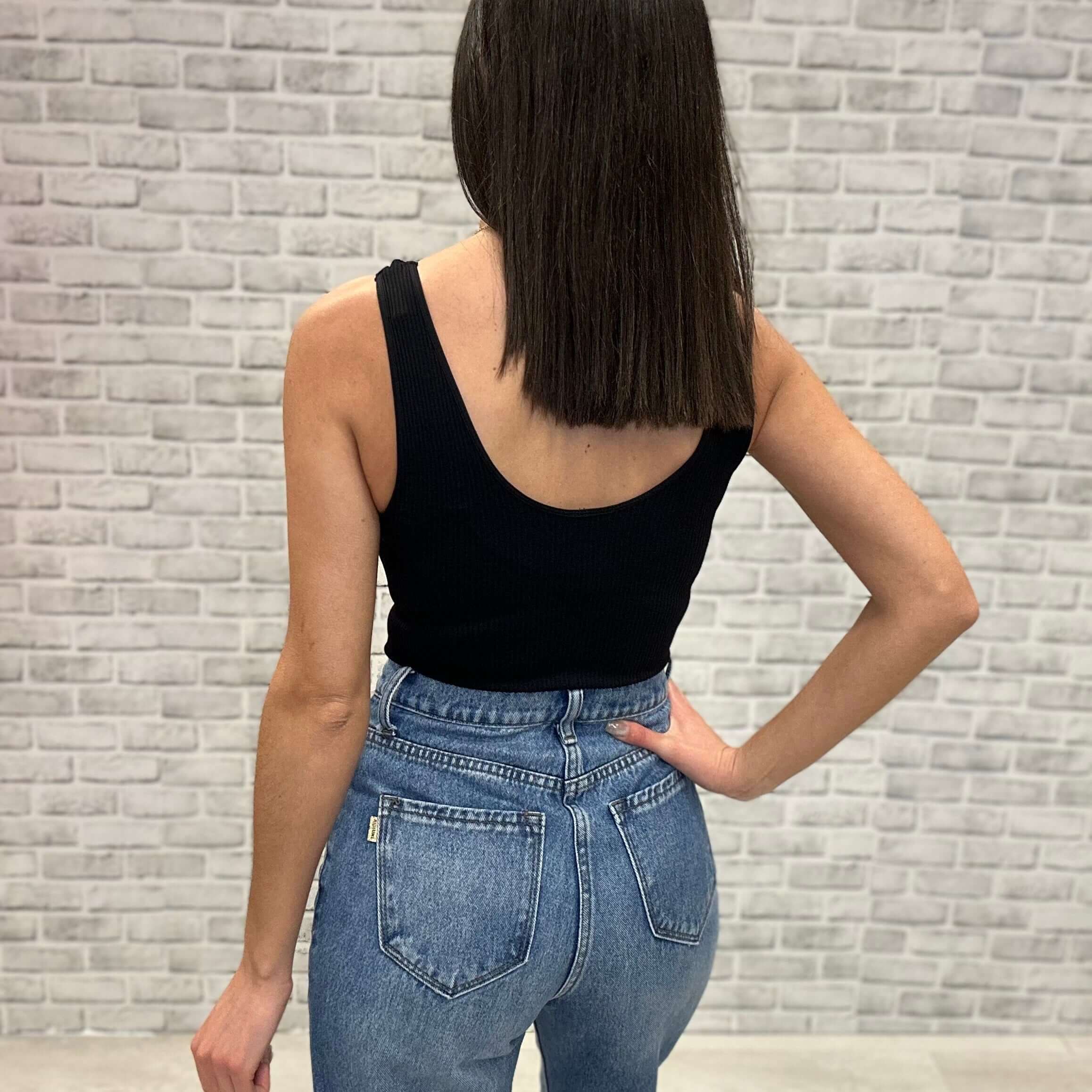 Ribbed V-Neck Bodysuit Black