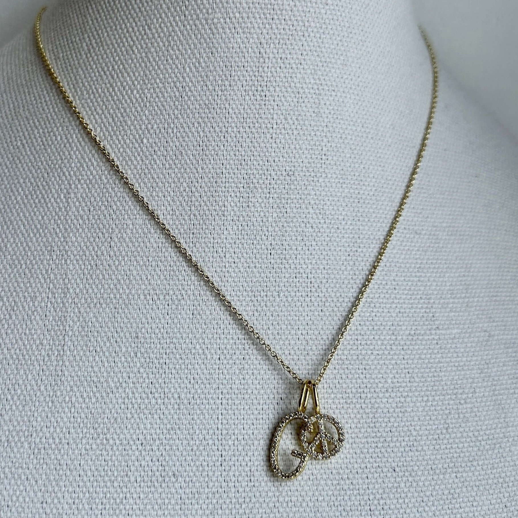 Skinny Curb Necklace with Pave Initial & Peace Charm – Alicia DiMichele Boutique