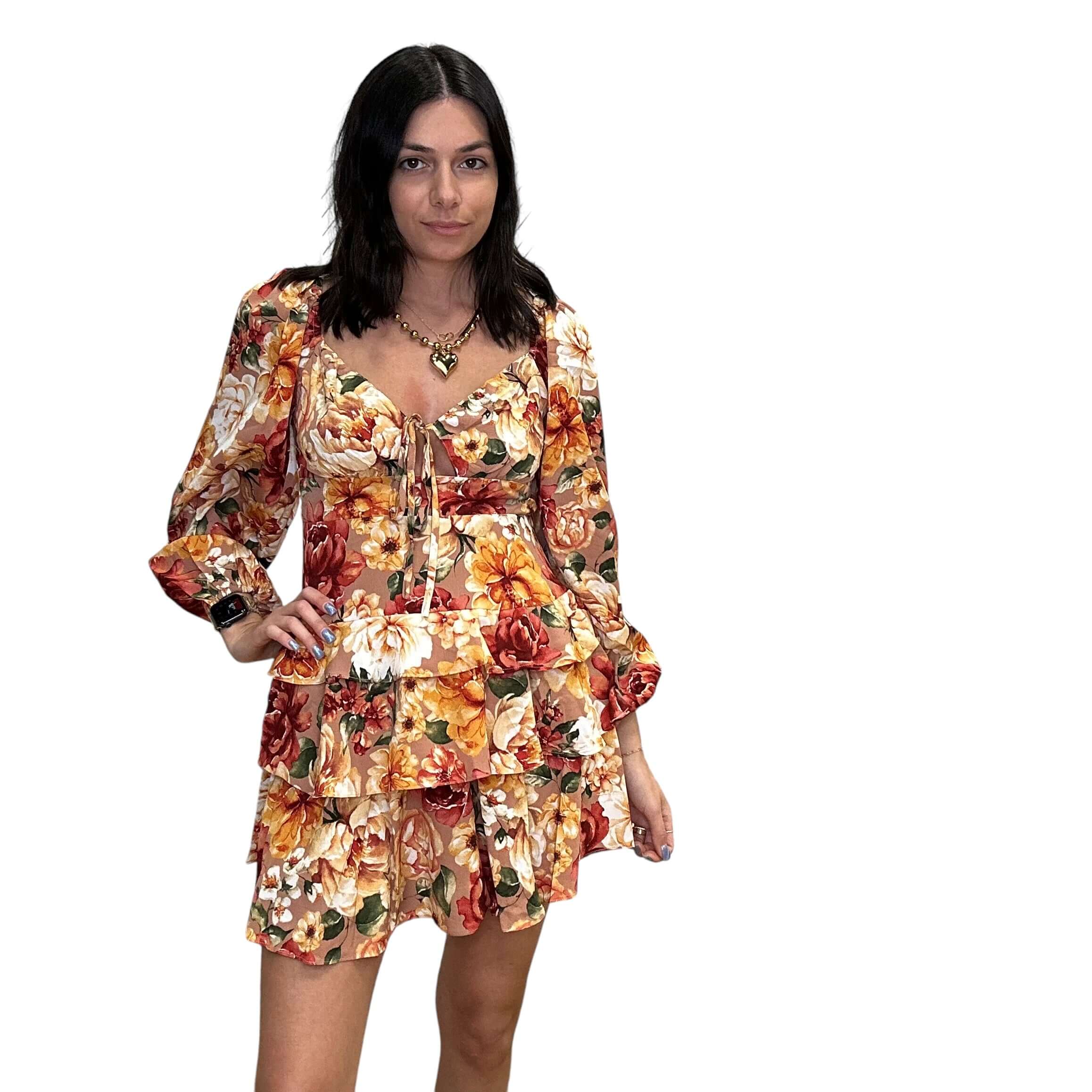 sweetheart long sleeve dress Sweetheart Long Sleeve Tiered Mini Dress
