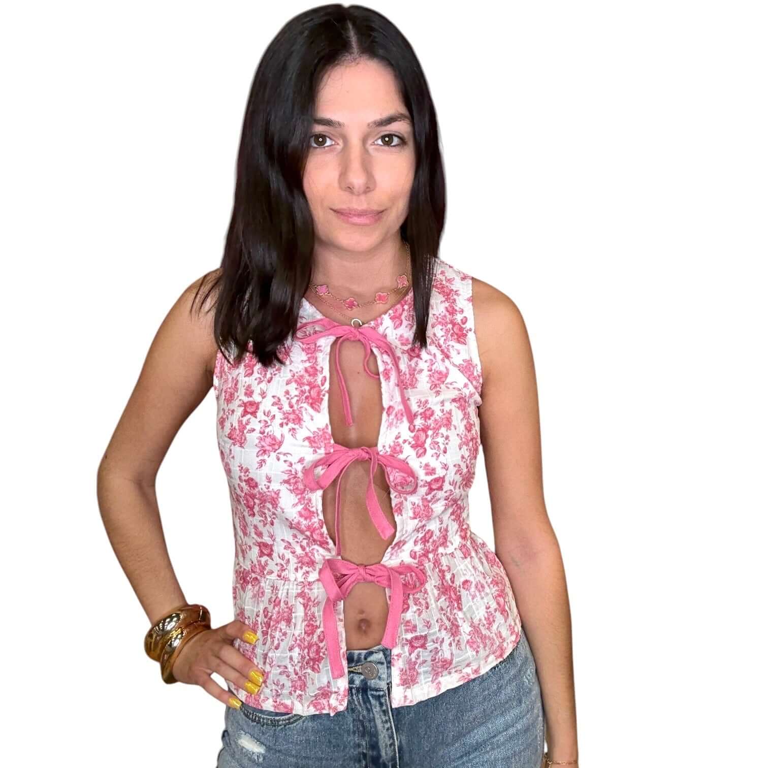 トップス Roy ribbon tops One-Shoulder Draped Bow Shirt in Pink | Designer Top by