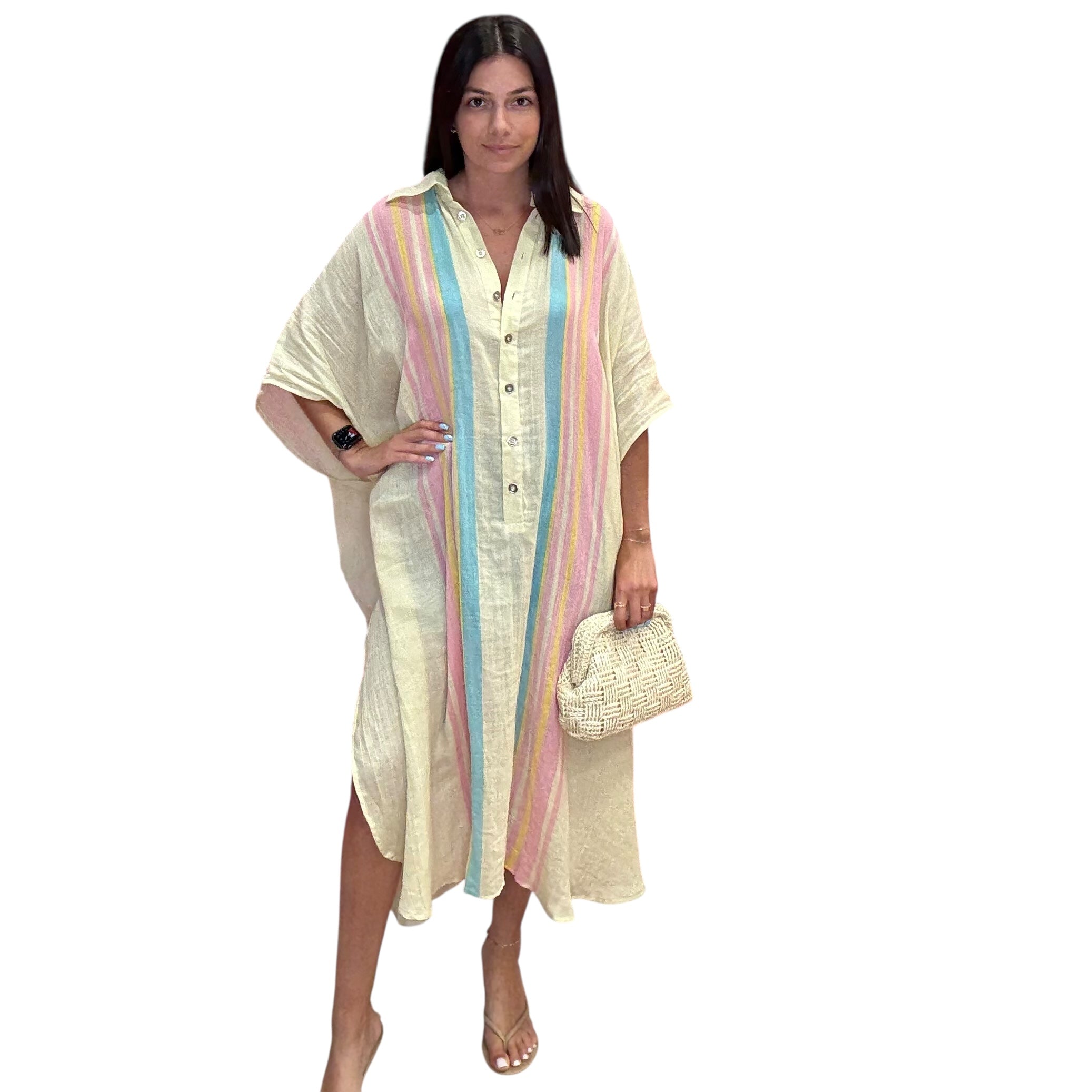 Striped Cream Collared Kaftan available at Alicia DiMichele Boutique – stylish women’s fashion and accessories.