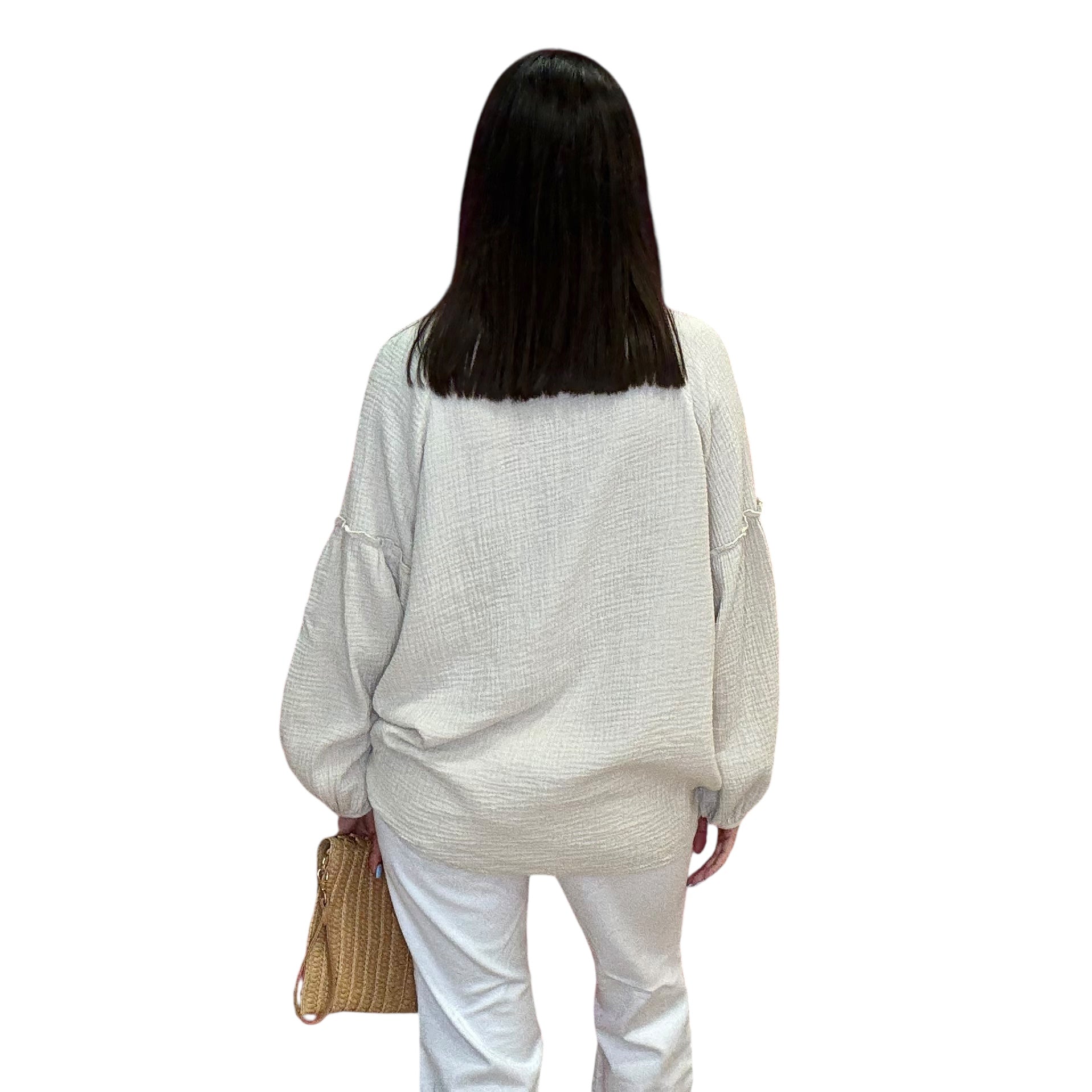 Gauze Long Sleeve Shirt – Beige available at Alicia DiMichele Boutique – stylish women’s fashion and accessories.