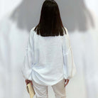 Gauze Long Sleeve Shirt – White available at Alicia DiMichele Boutique – stylish women’s fashion and accessories.