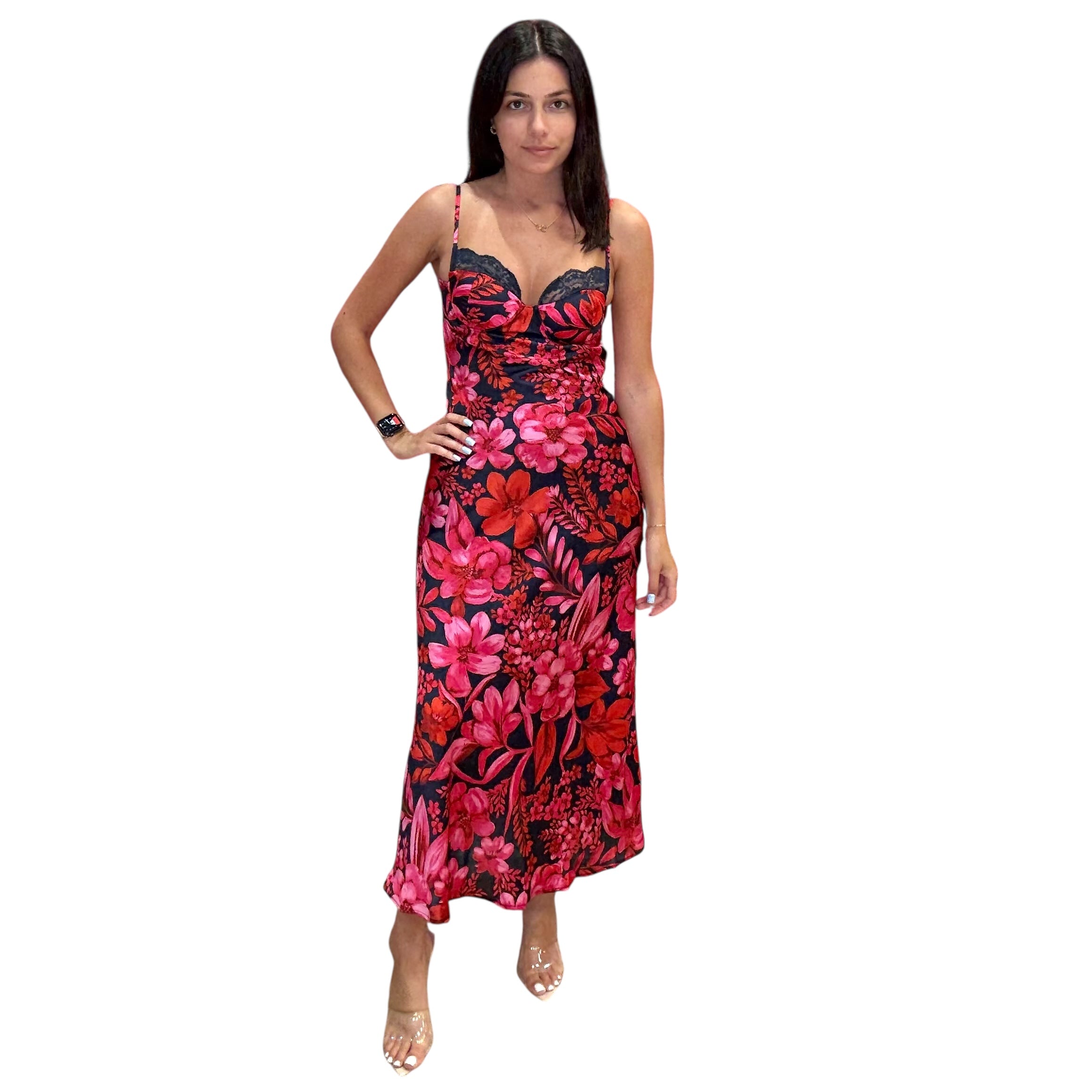 Ruby Bloom Satin Dress available at Alicia DiMichele Boutique – stylish women’s fashion and accessories.