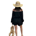 Off-Shoulder Waffle Knit Romper – Black available at Alicia DiMichele Boutique – stylish women’s fashion and accessories.