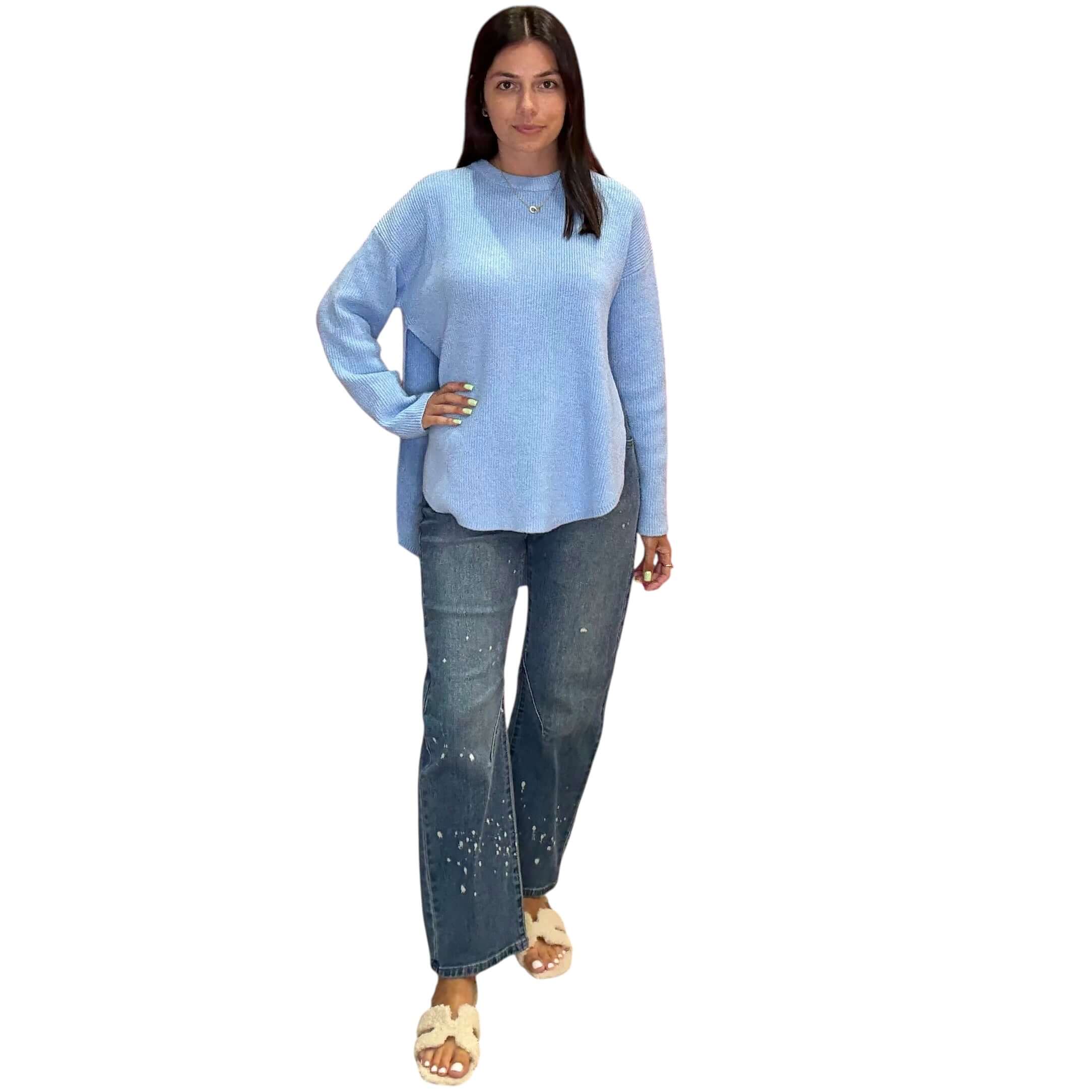Baby Blue Chill Split Knit Sweater | Alicia DiMichele Boutique