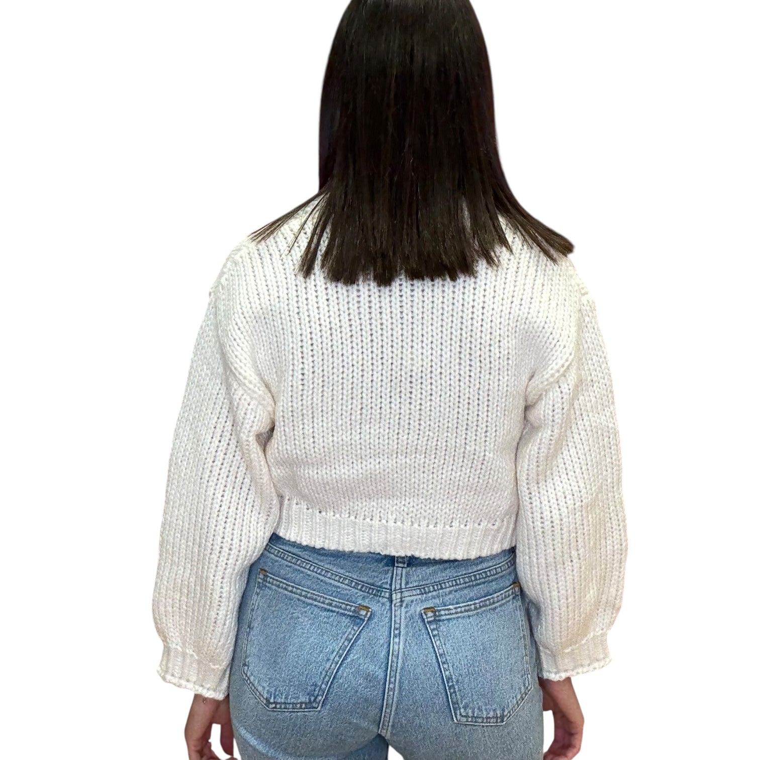Sweet Cherry Knit Cardigan – Ivory Cropped Chunky Knit – Alicia