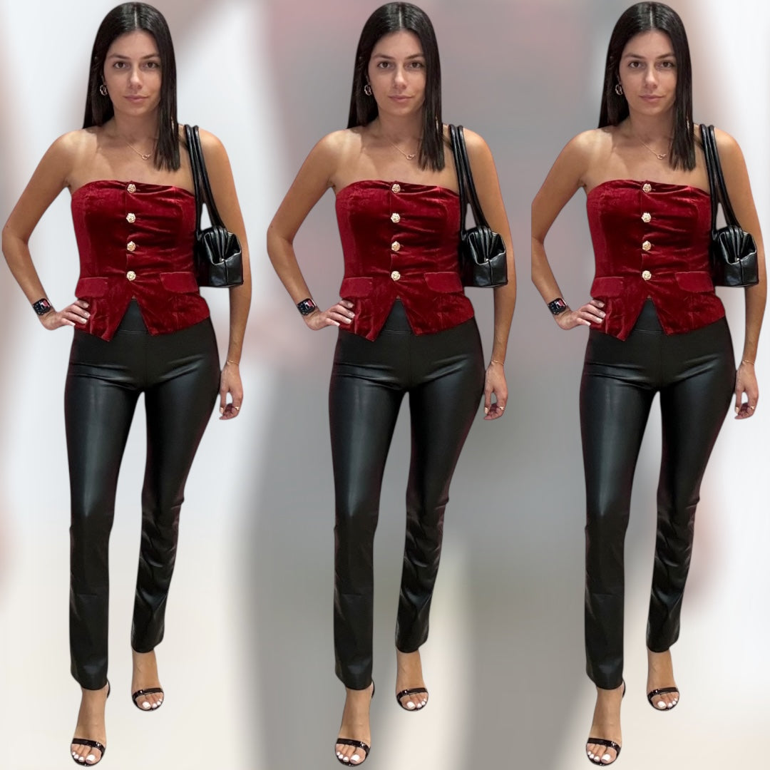 Velvet Holiday Tube Top – Rose Gold Button Strapless Top – Alicia