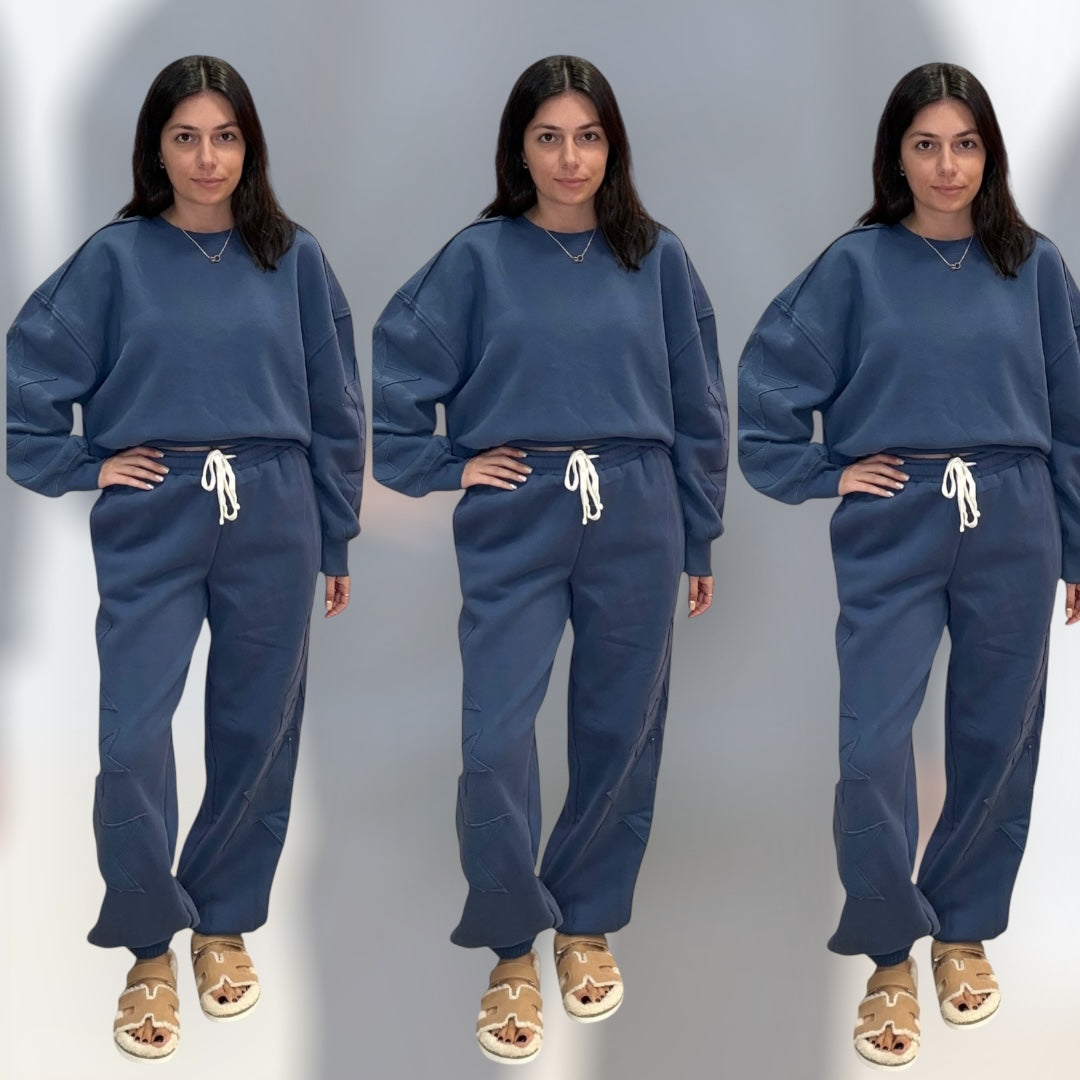 Star Patch Crewneck Jogger Set – Navy – Alicia DiMichele Boutique