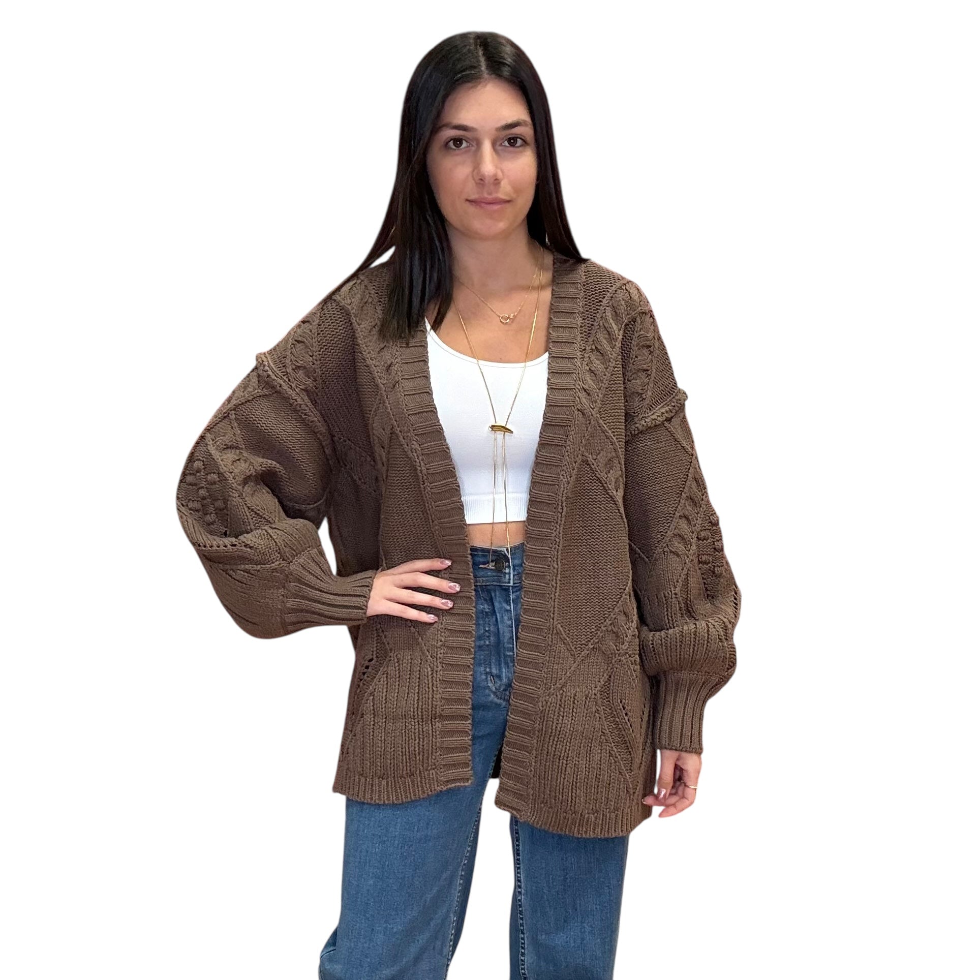Cable Knit Oversized Cardigan – Mocha – Alicia DiMichele Boutique