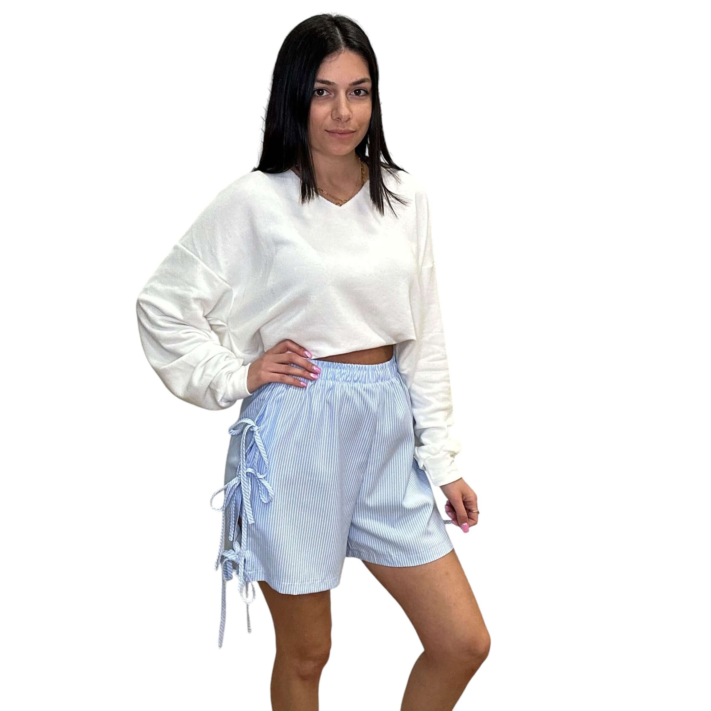 Side Tie Bow Shorts - Blue | Alicia DiMichele Boutique