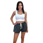 Midnight Black Bubble Shorts available at Alicia DiMichele Boutique – stylish women’s fashion and accessories.
