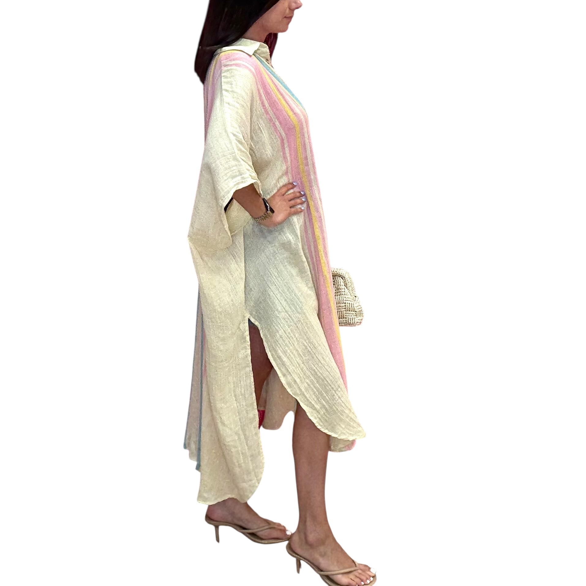 Striped Cream Collared Kaftan available at Alicia DiMichele Boutique – stylish women’s fashion and accessories.
