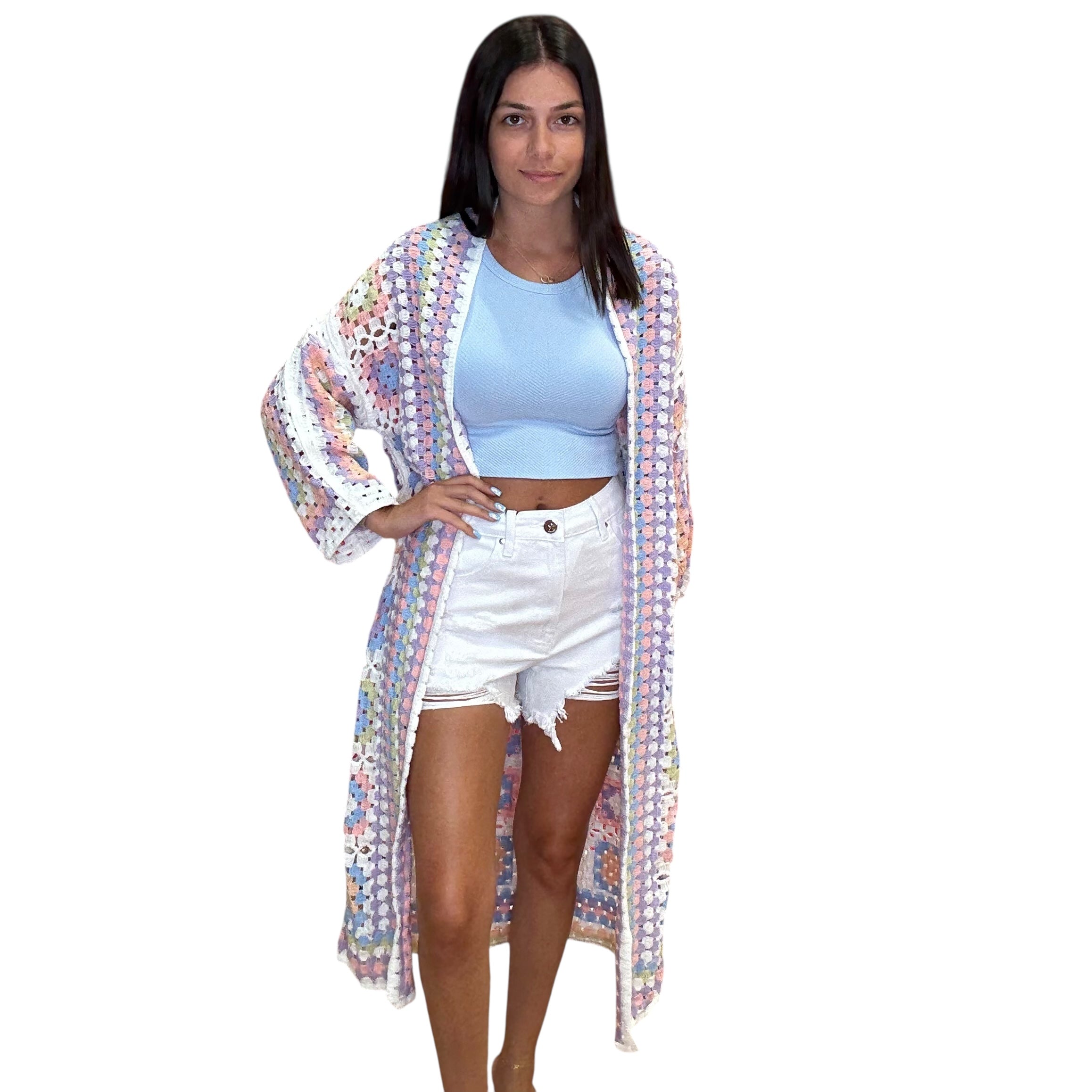 Pastel Crochet Cardigan available at Alicia DiMichele Boutique – stylish women’s fashion and accessories.