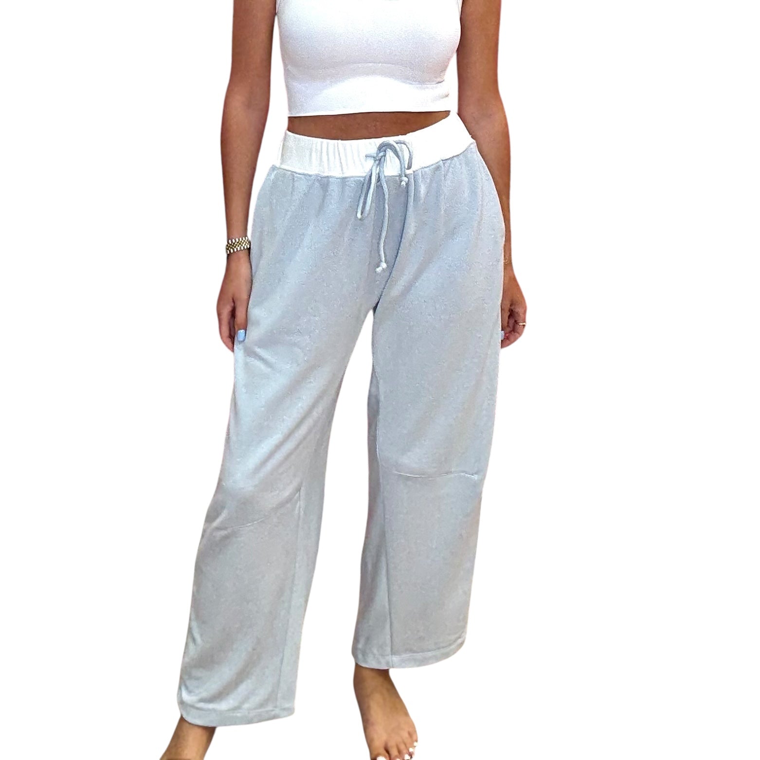 Sky Blue Barrel Pants available at Alicia DiMichele Boutique – stylish women’s fashion and accessories.