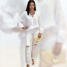 Gauze Long Sleeve Shirt – White available at Alicia DiMichele Boutique – stylish women’s fashion and accessories.