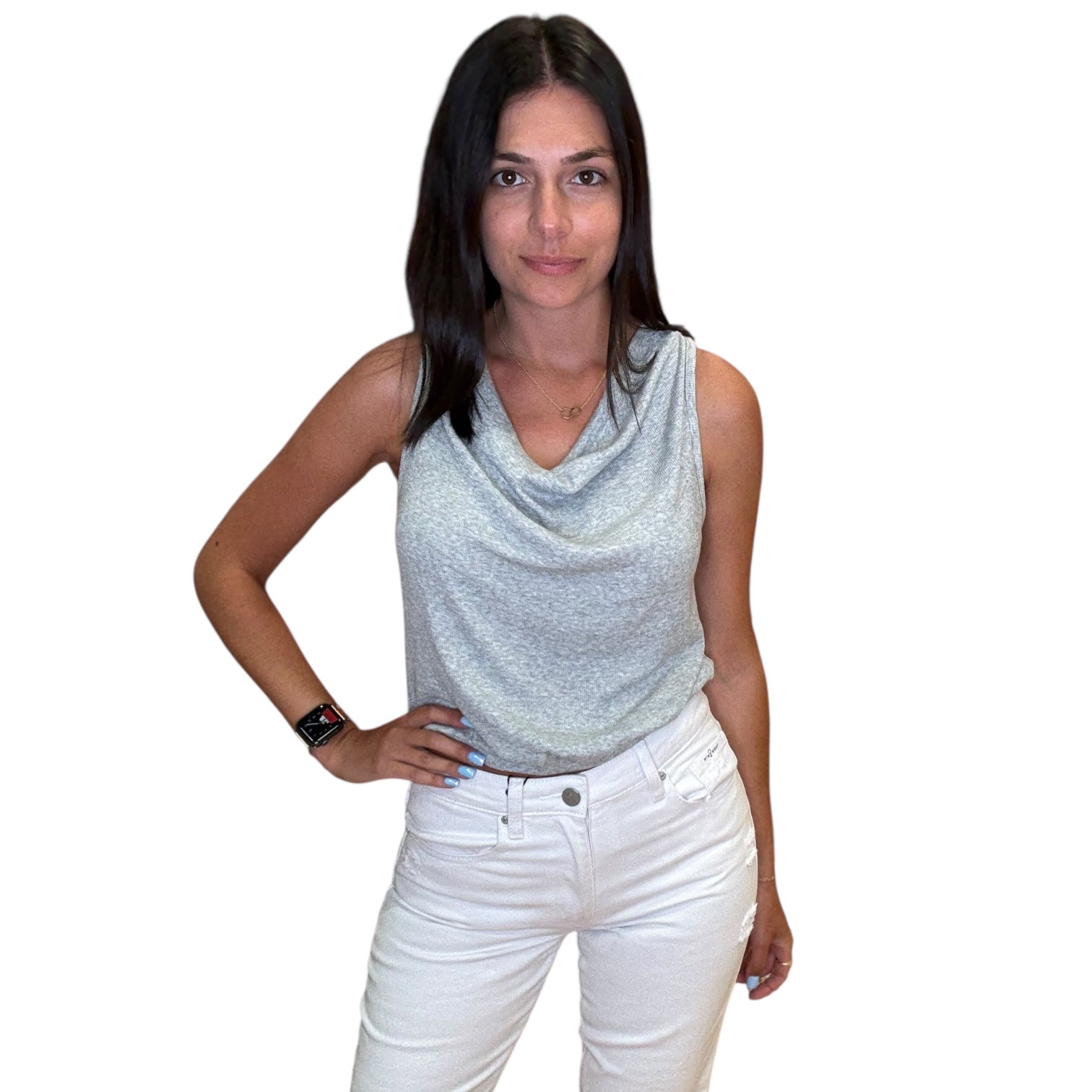 Draped Cowl Tank - Heather Grey available at Alicia DiMichele Boutique – stylish women’s fashion and accessories.