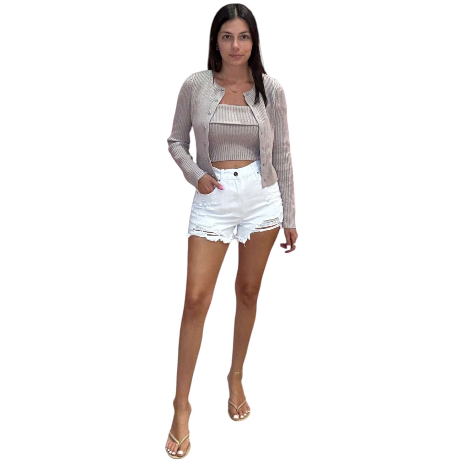 Ribbed Tube Top Cardigan Set -Mocha | Alicia DiMichele Boutique