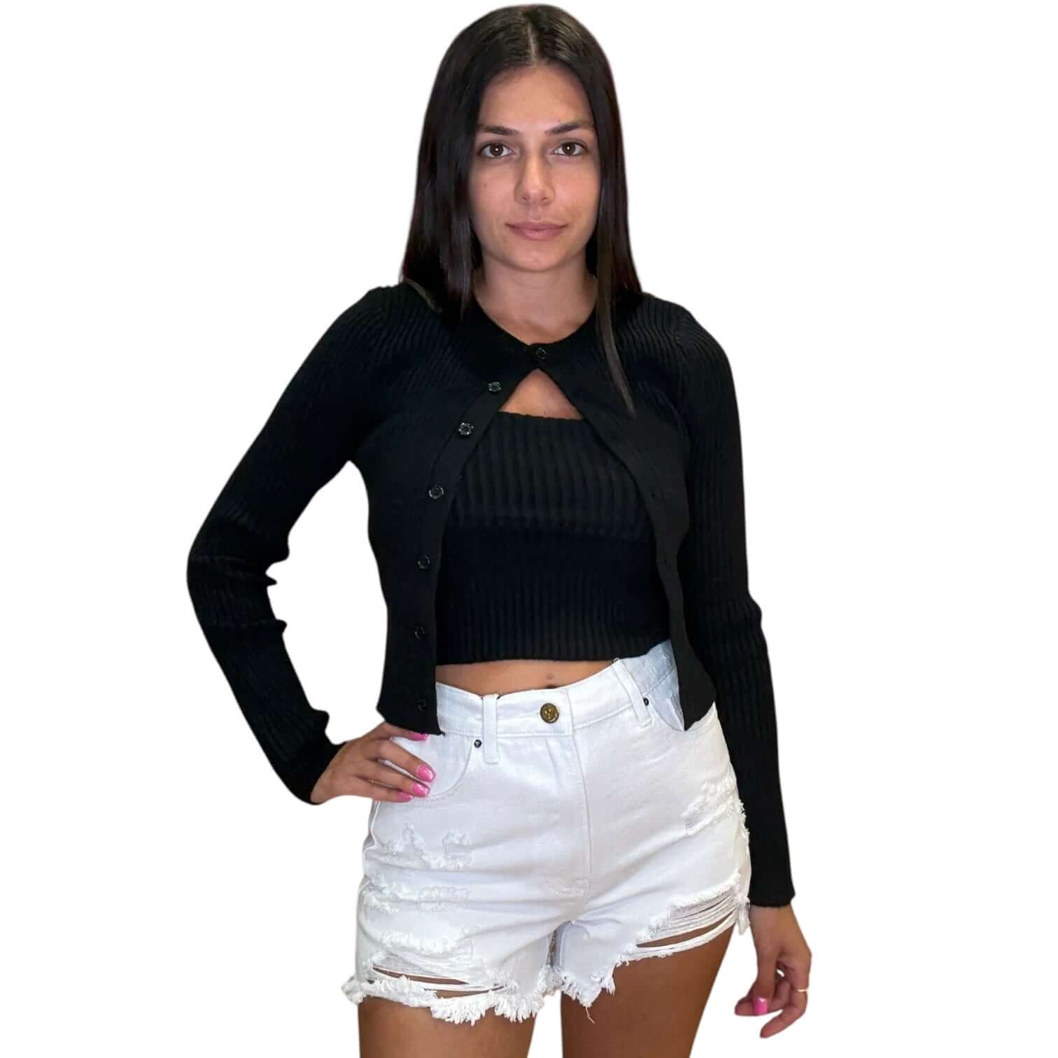 Ribbed Tube Top Cardigan Set - Black | Alicia DiMichele Boutique