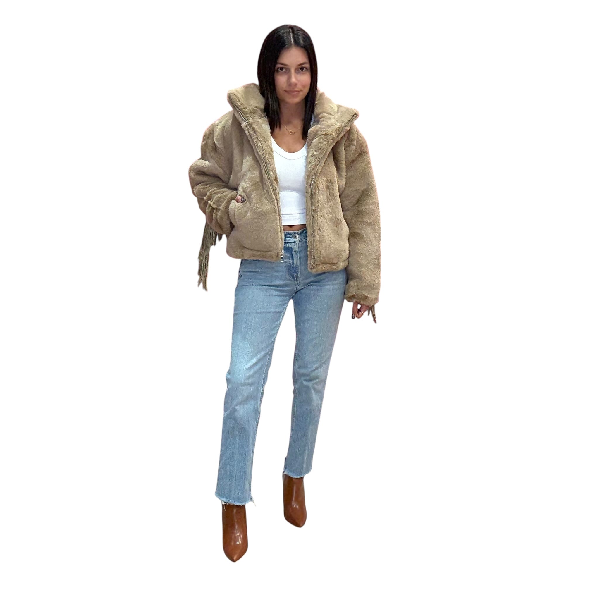 Stardust Fringe Faux Fur Jacket – Ecru Oversized Coat