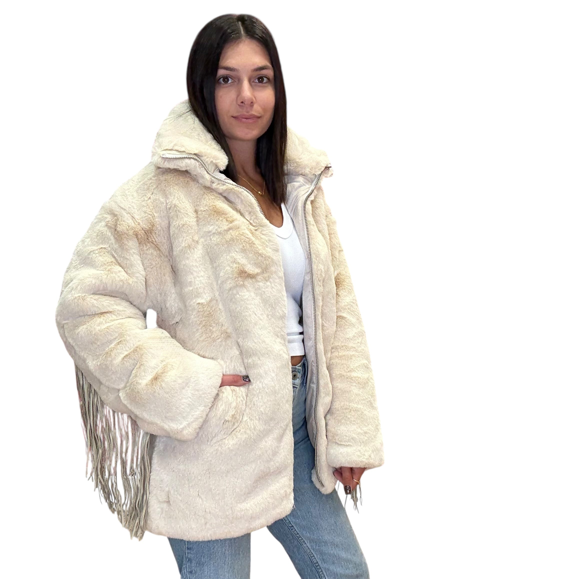 Moonlight Spell Fringe Jacket – Vanilla Bean Faux Fur Coat