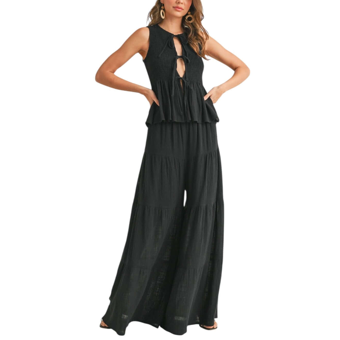 Noir Muse Gauze Peplum Pant Set | Alicia DiMichele Boutique