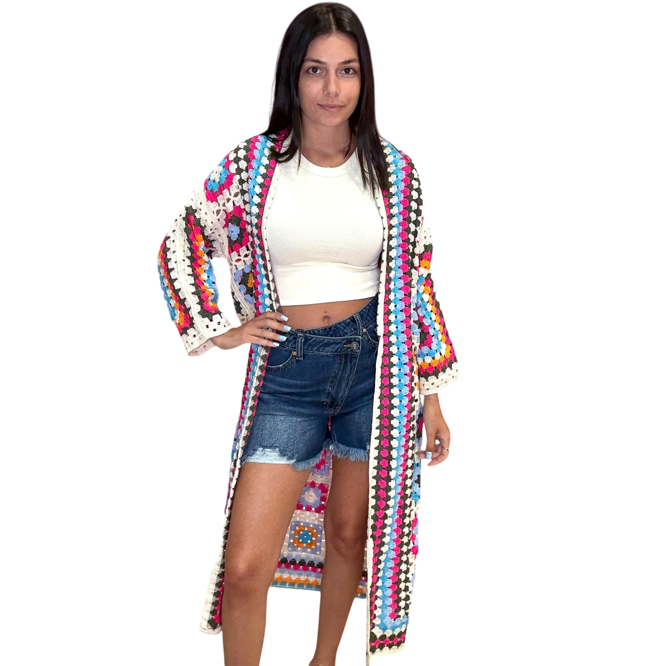 Neon Crochet Cardigan available at Alicia DiMichele Boutique – stylish women’s fashion and accessories.
