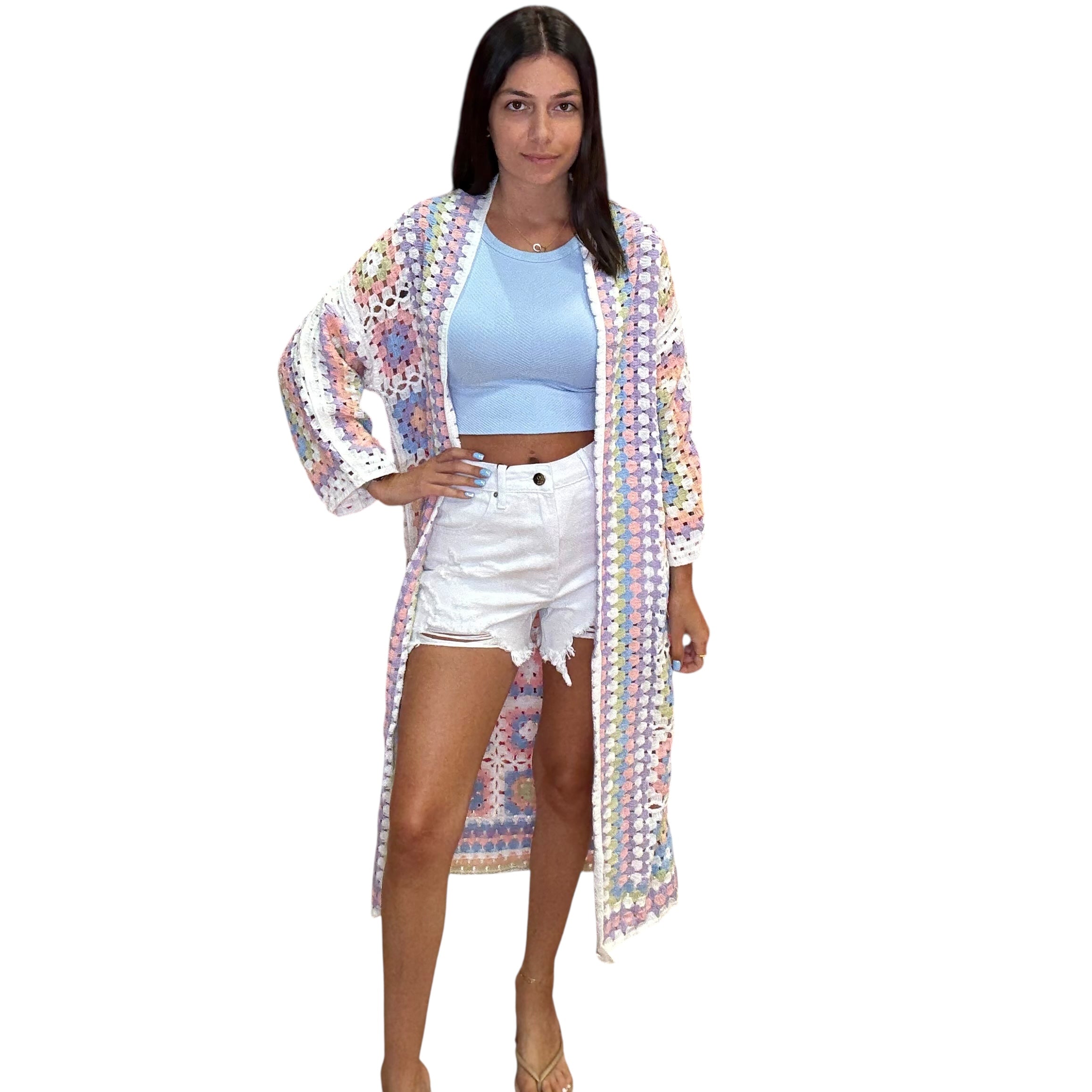 Pastel Crochet Cardigan available at Alicia DiMichele Boutique – stylish women’s fashion and accessories.