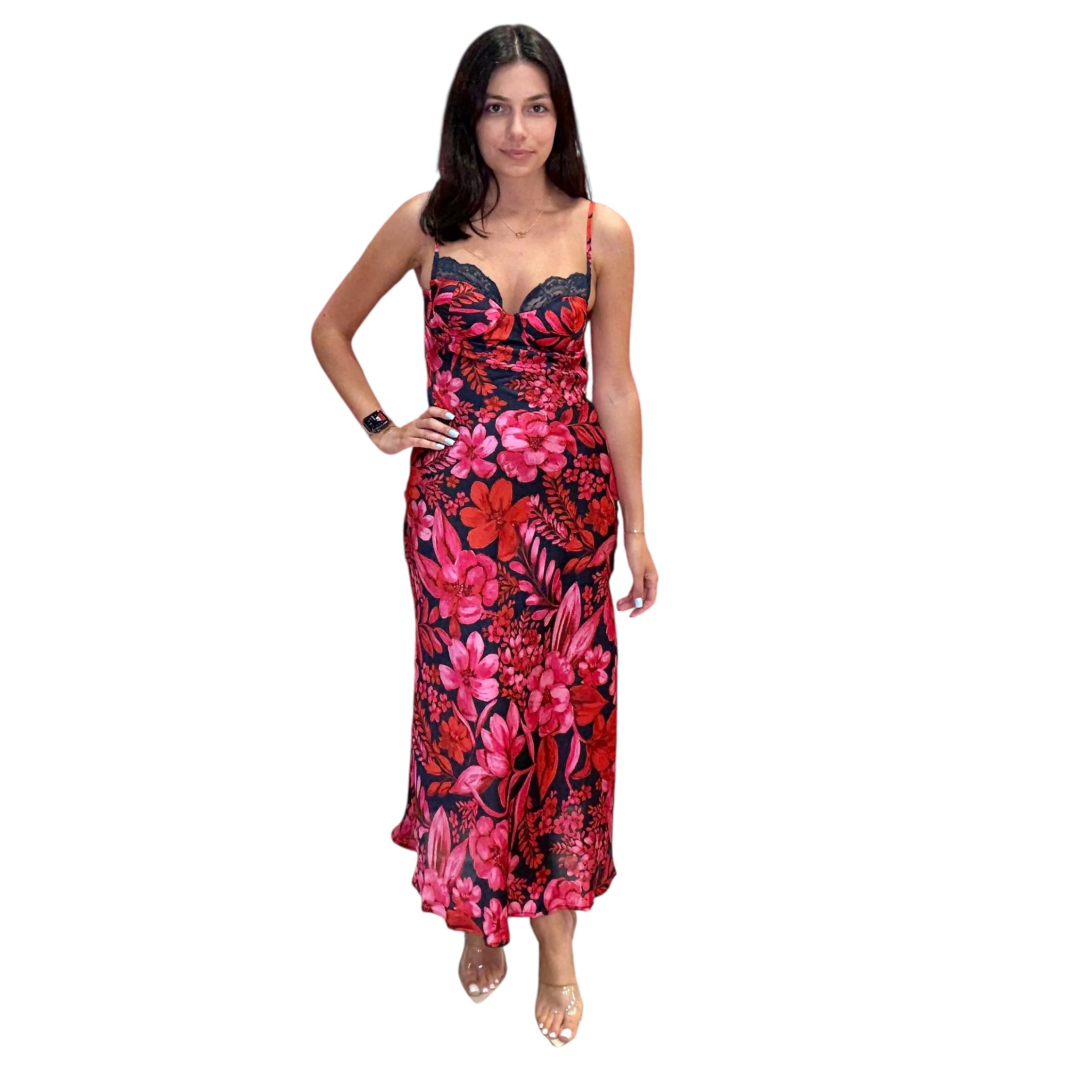 Ruby Bloom Satin Dress available at Alicia DiMichele Boutique – stylish women’s fashion and accessories.