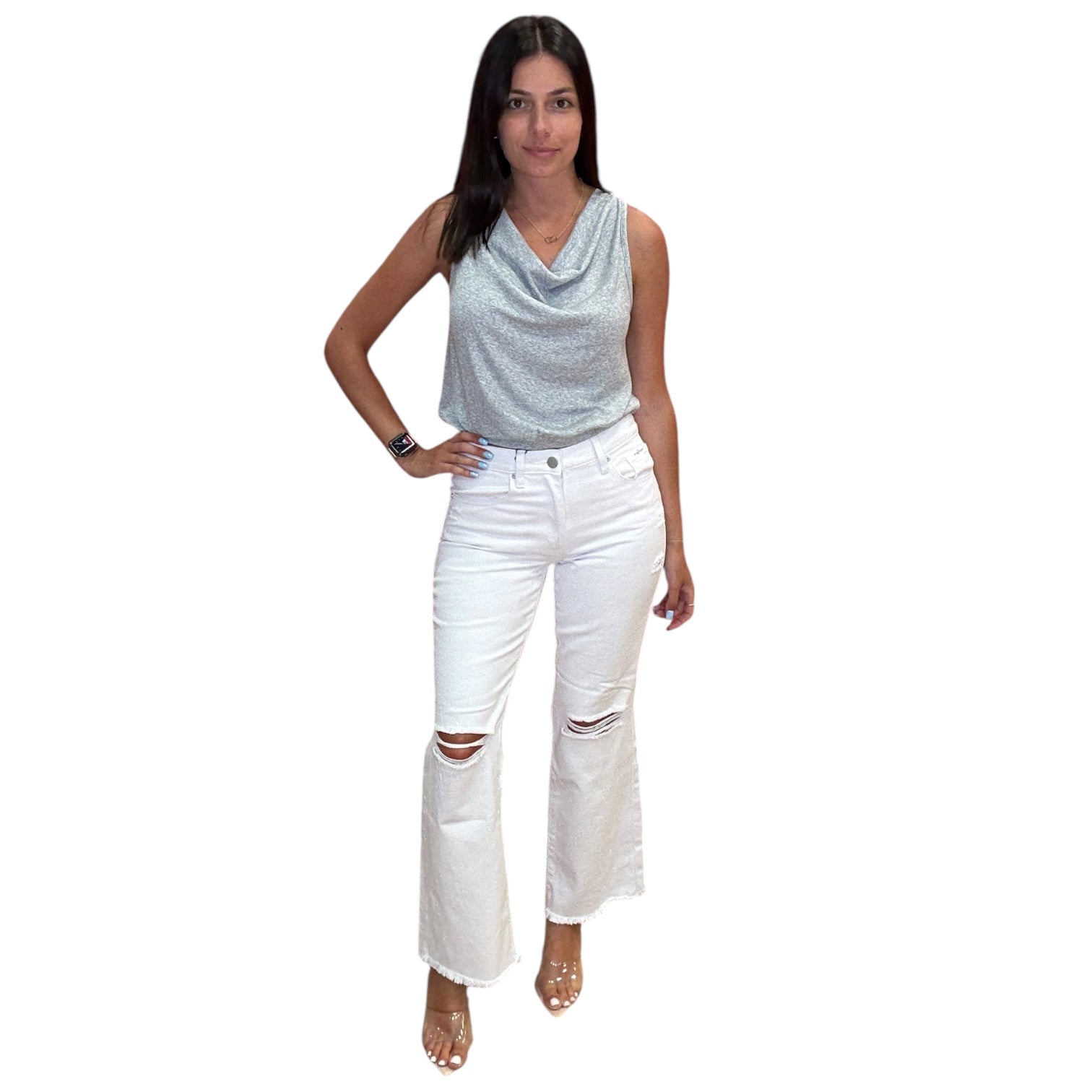 Draped Cowl Tank - Heather Grey available at Alicia DiMichele Boutique – stylish women’s fashion and accessories.