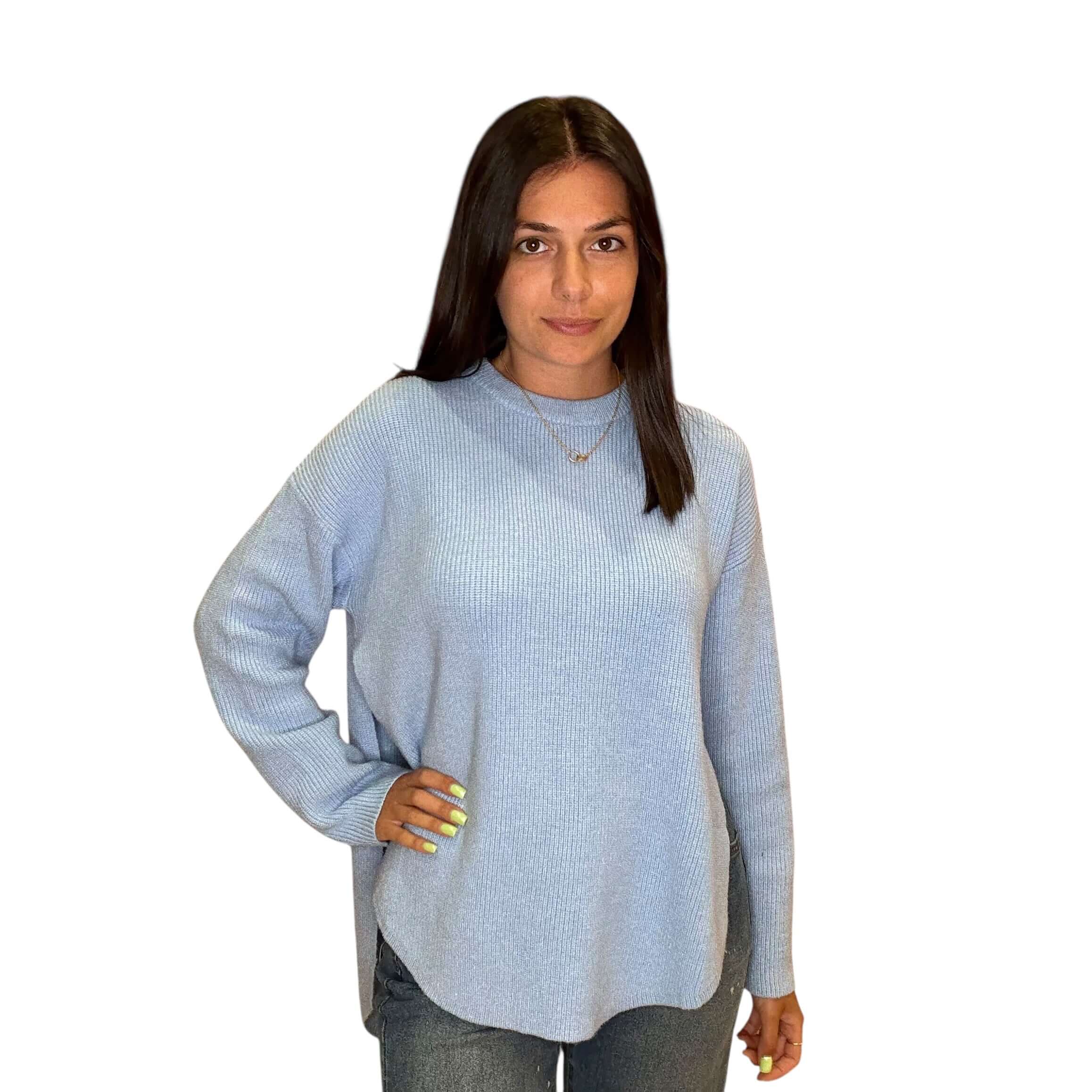 Baby Blue Chill Split Knit Sweater | Alicia DiMichele Boutique