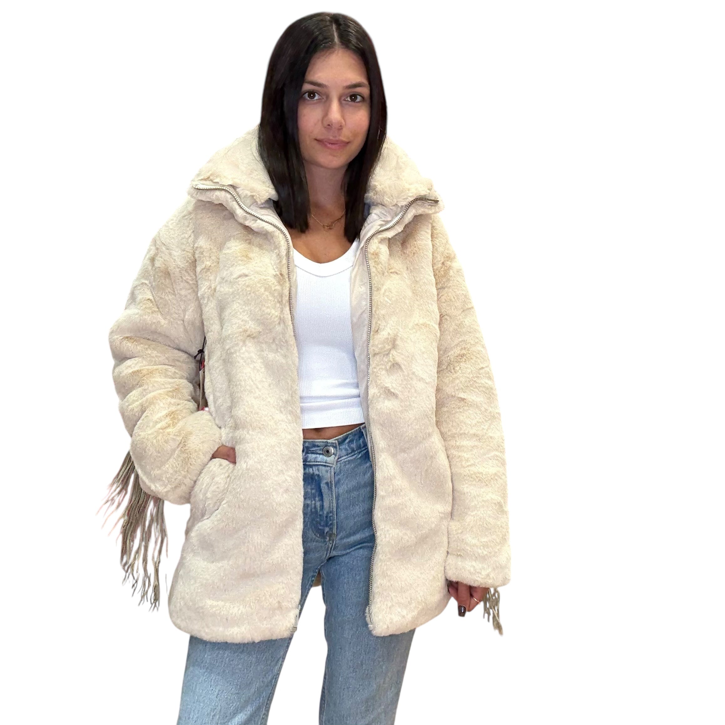 Moonlight Spell Fringe Jacket – Vanilla Bean Faux Fur Coat