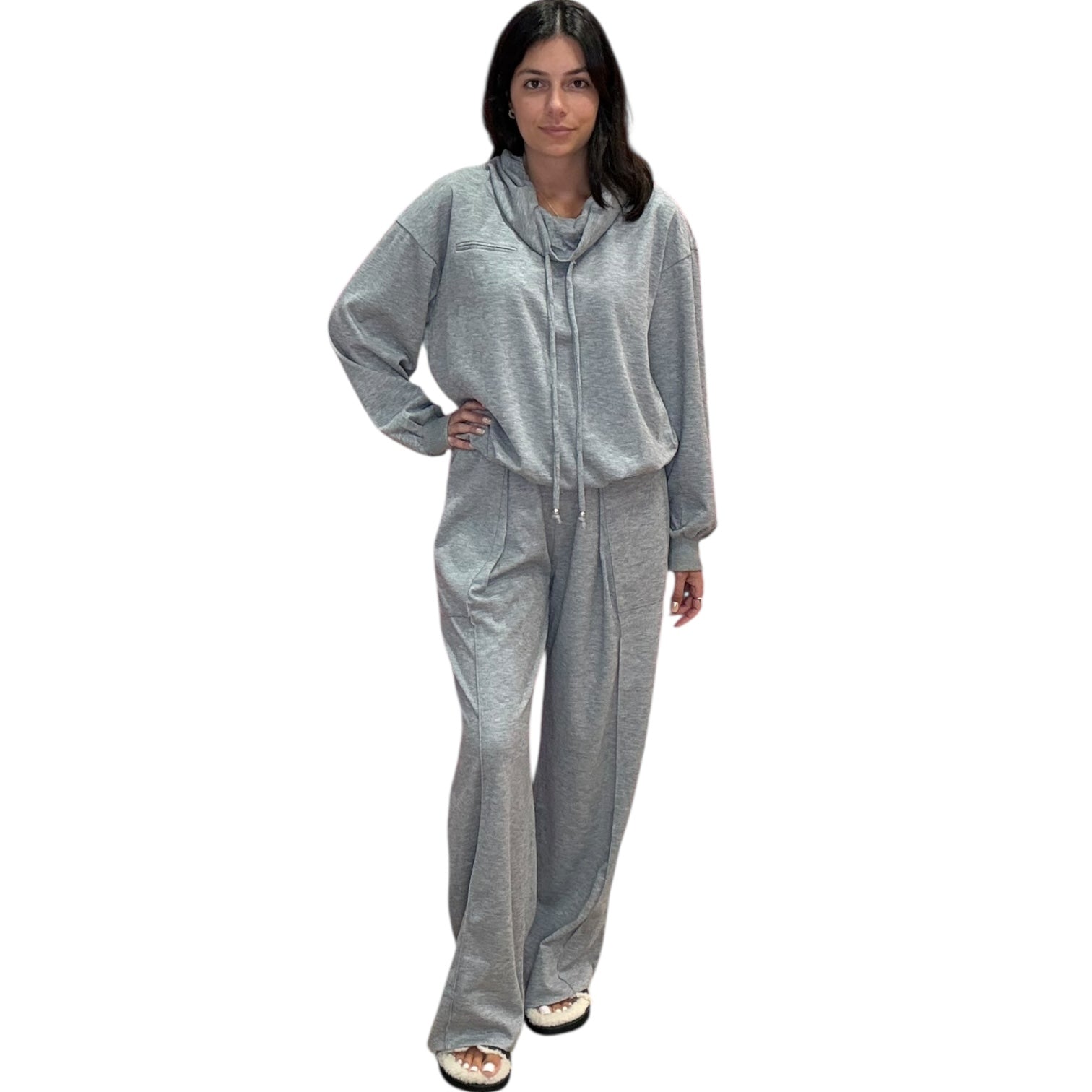 Heather Grey Wide-Leg Pleated Lounge Pants – Alicia