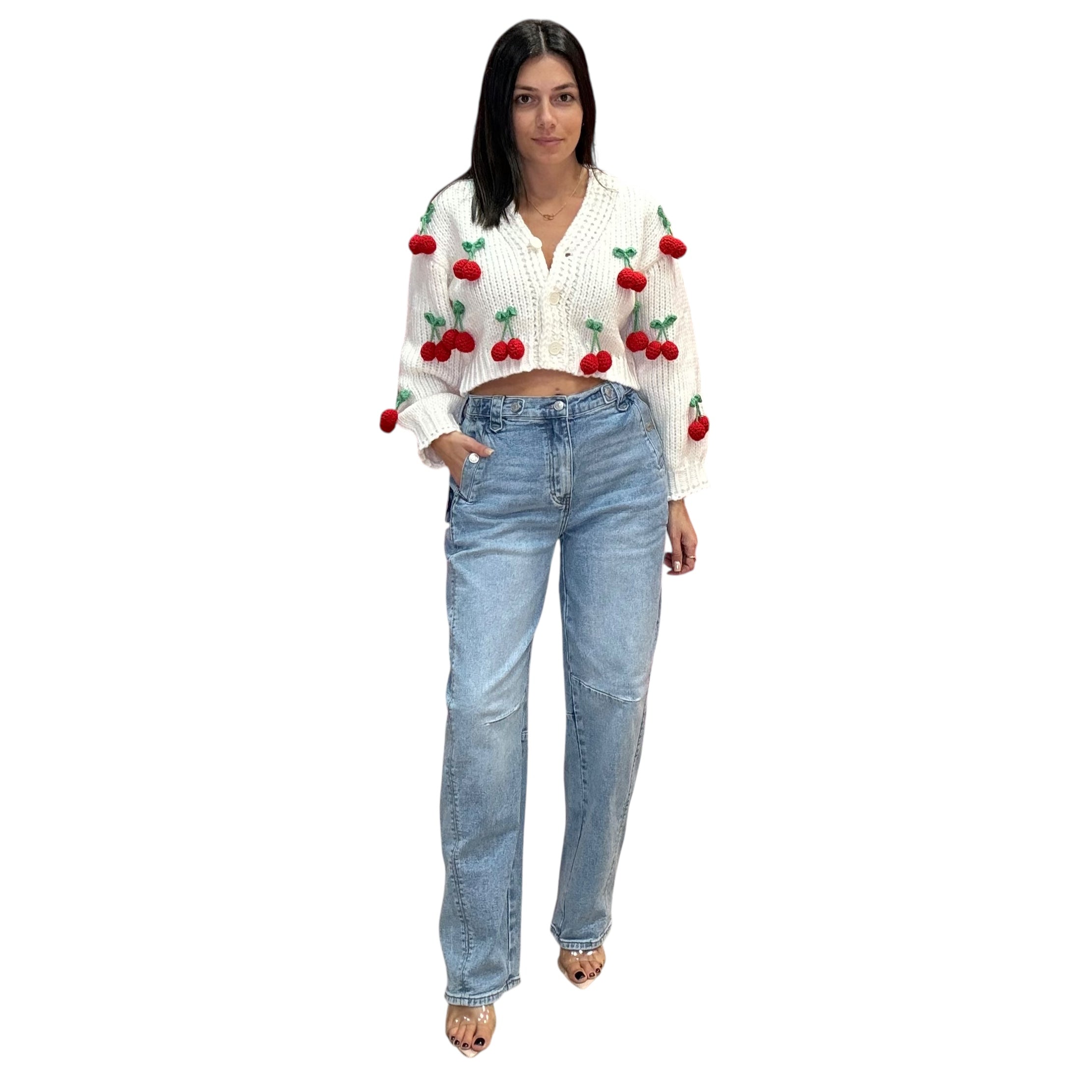 Sweet Cherry Knit Cardigan – Ivory Cropped Chunky Knit – Alicia