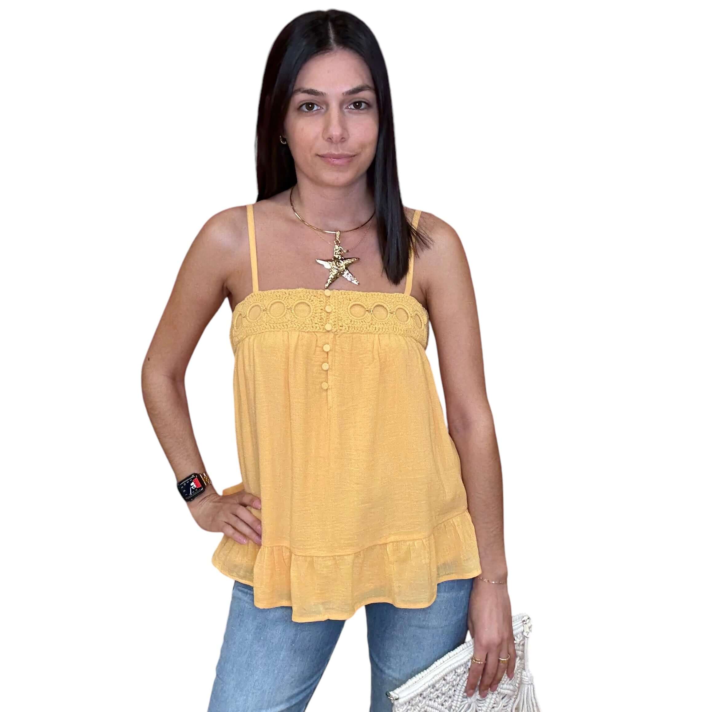 Flowy Crochet Trim Tank Top | Alicia DiMichele Boutique