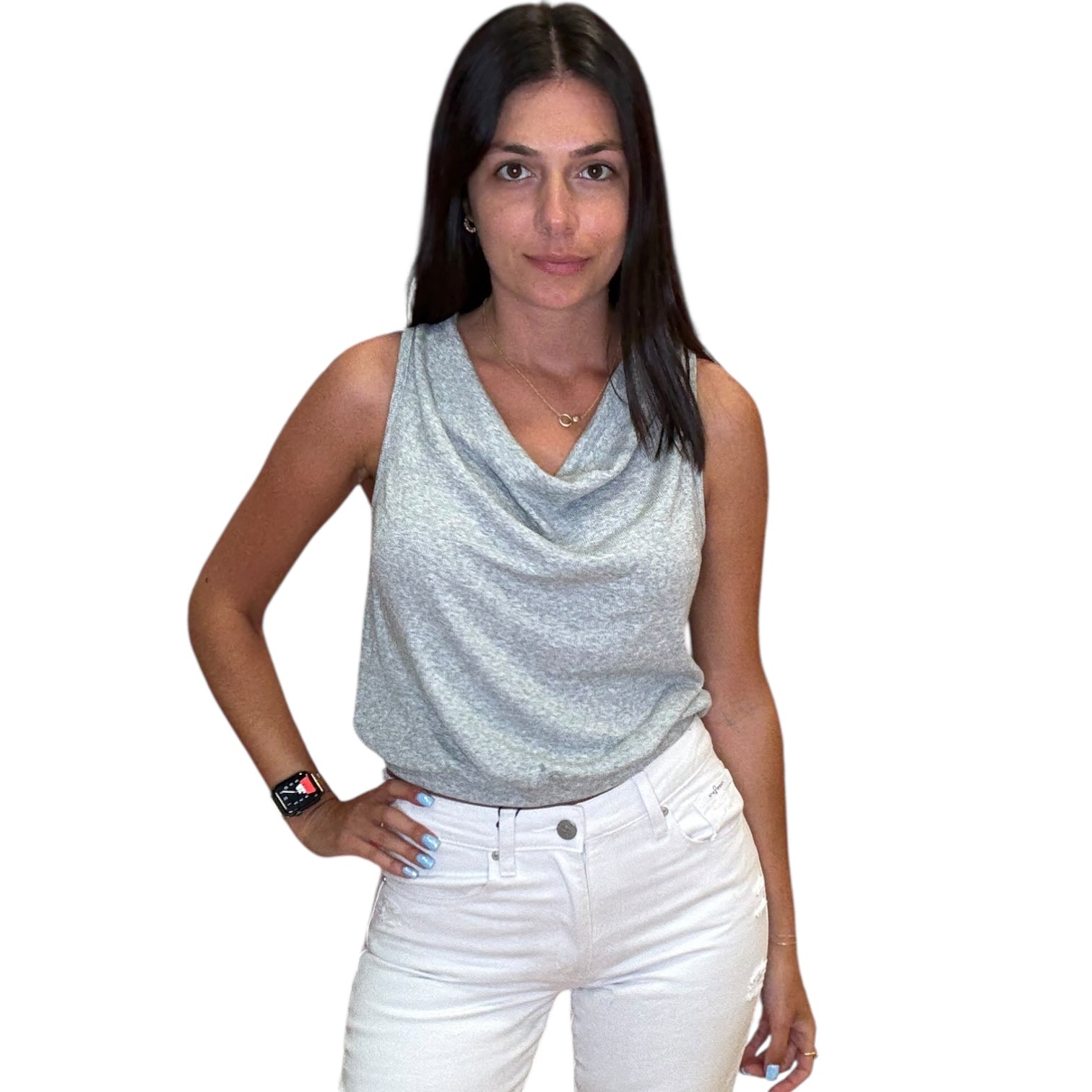 Draped Cowl Tank - Heather Grey available at Alicia DiMichele Boutique – stylish women’s fashion and accessories.