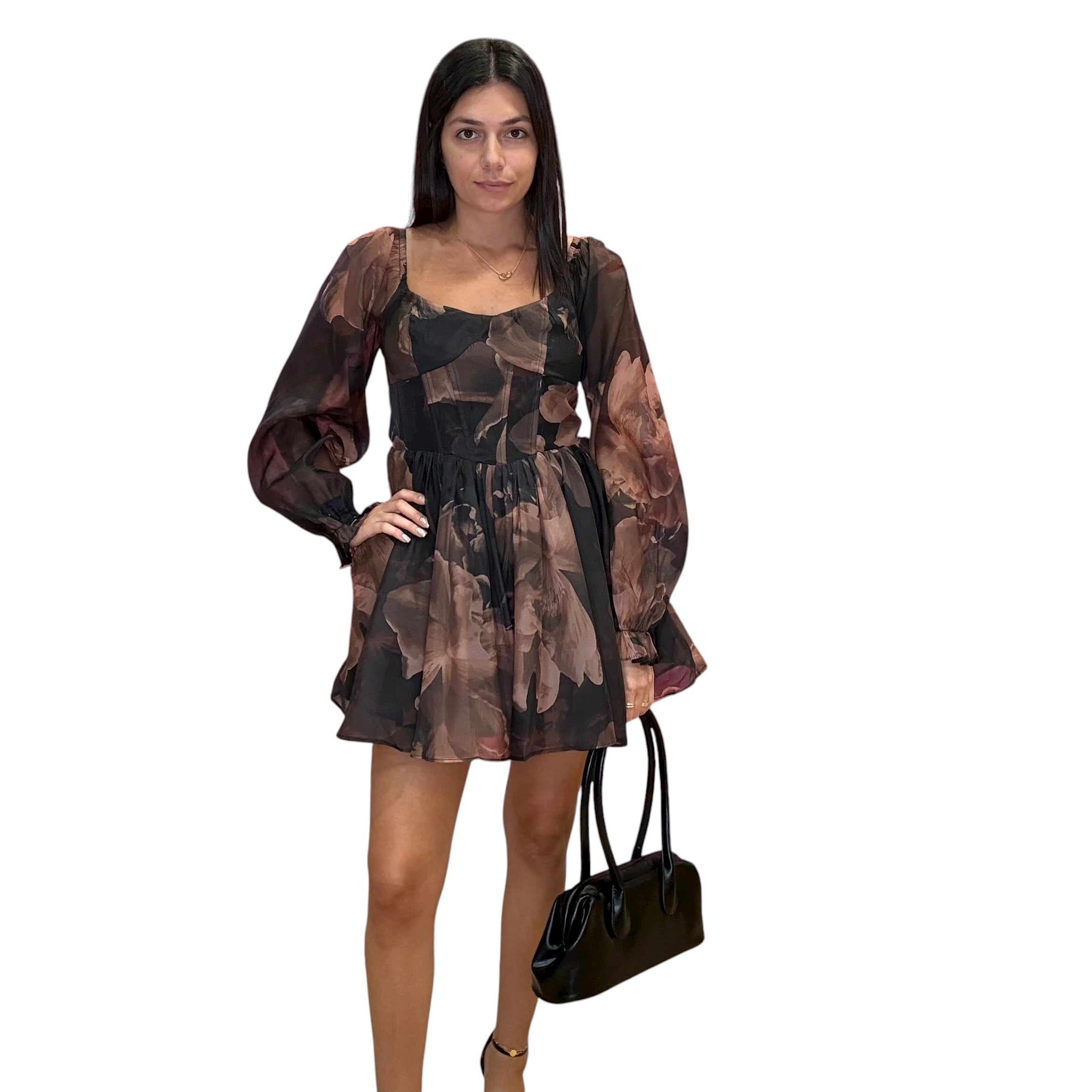 Floral Corset Romper in Brown