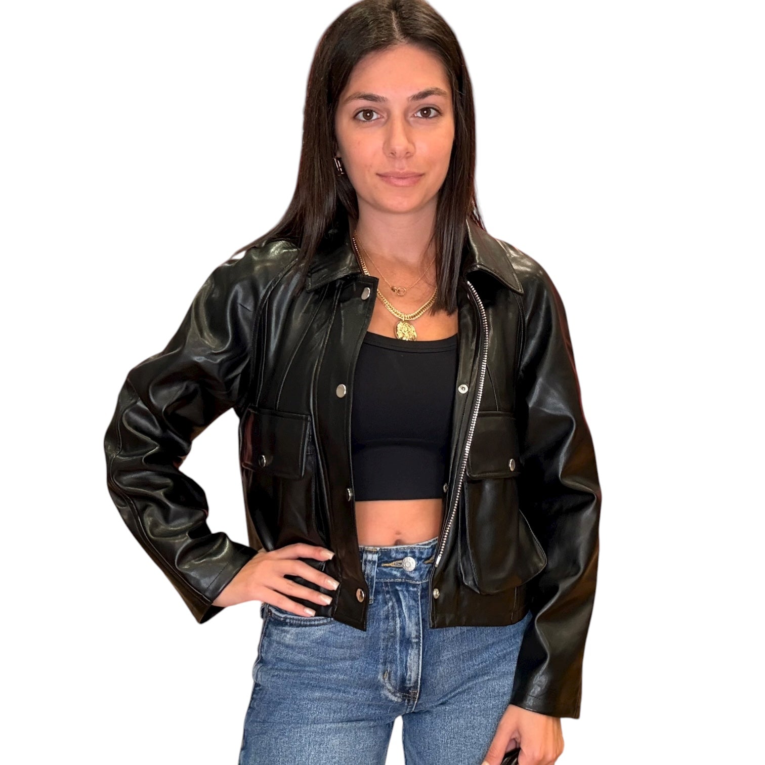 The Lowe Cropped Jacket - Black Vegan Leather -RbL puppeT – Alicia