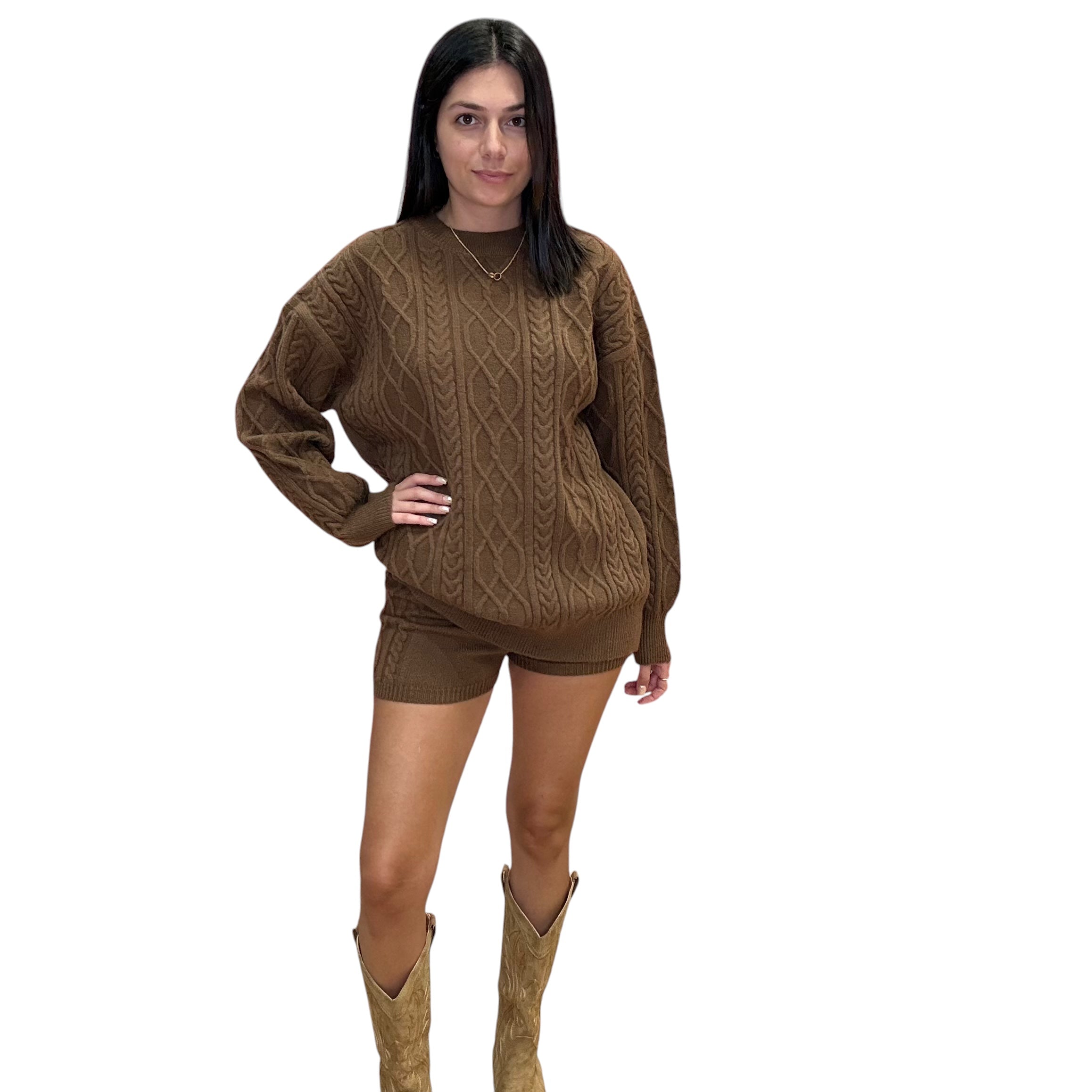 Eaphi TAPE EMBROIDERY MIX KNIT ブラウン Eaphi TAPE EMBROIDERY MIX KNIT ブラウン