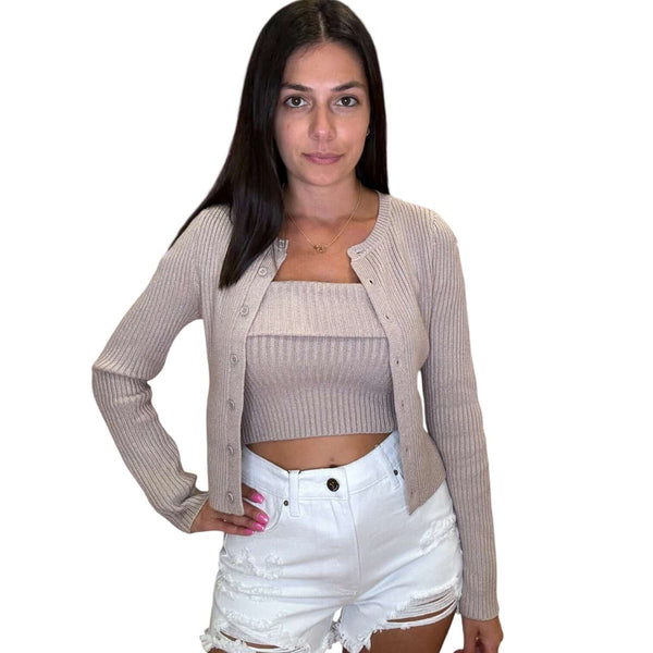 Ribbed Tube Top Cardigan Set -Mocha | Alicia DiMichele Boutique