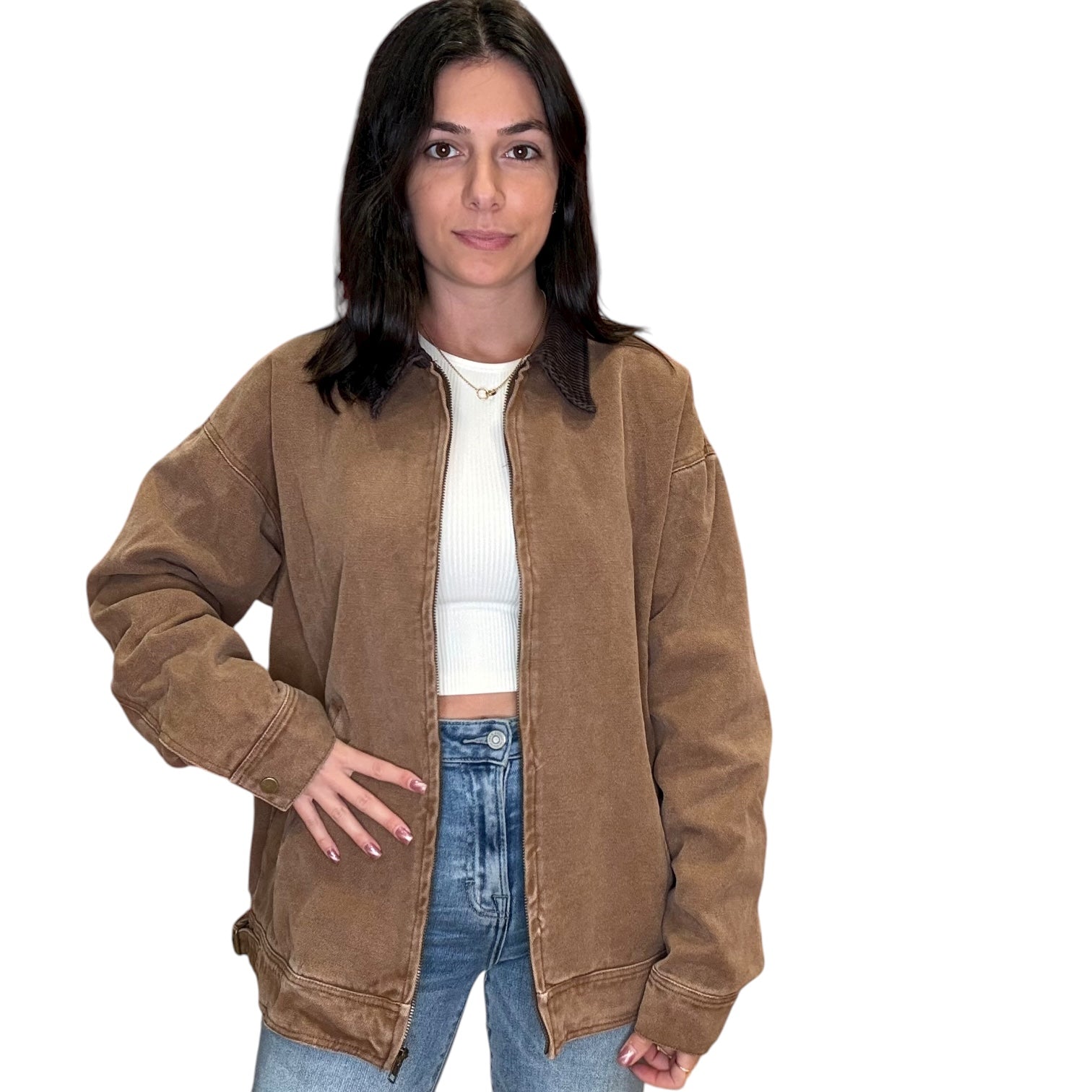 Barn Jacket Brown | Women's Woven Zip Jacket – Alicia DiMichele