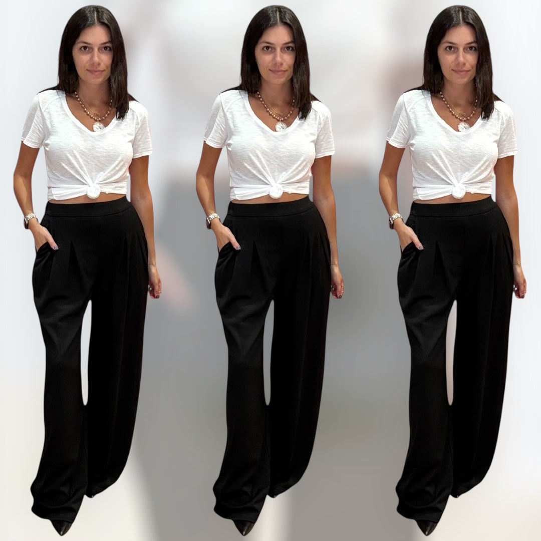 Pleated Wide Leg Sweatpants – Black & Grey Lounge Pants – Alicia