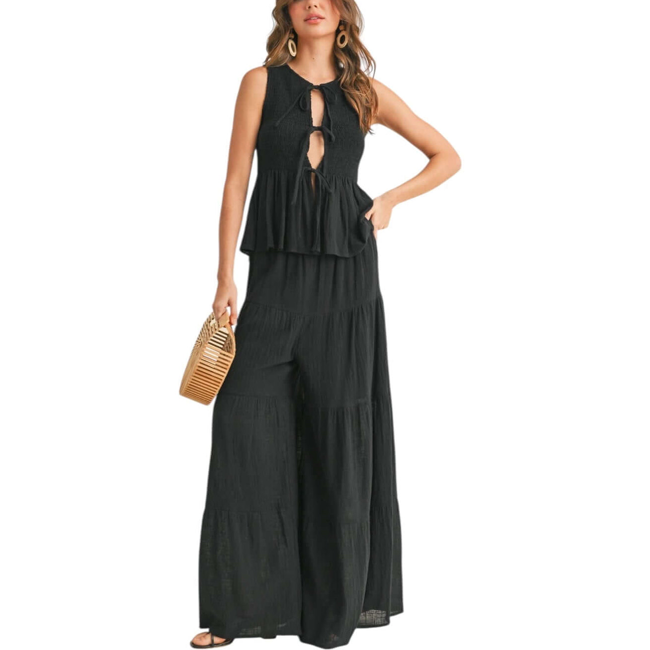 Noir Muse Gauze Peplum Pant Set | Alicia DiMichele Boutique