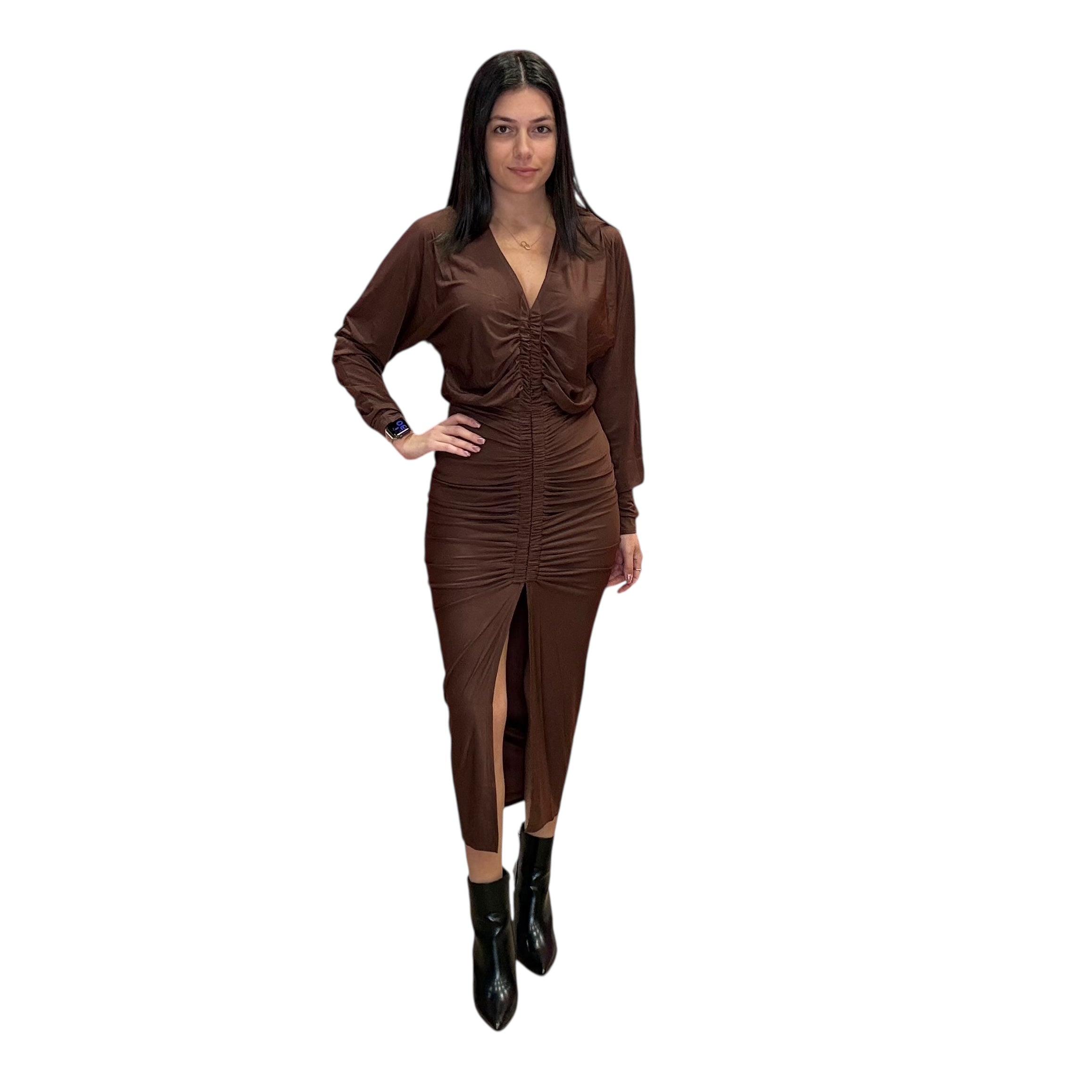 long sleeve brown ruched dress Johnston & Murphy Upton Cap Toe - Black Full Grain main image 1
