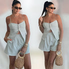 Vintage Stripe Corset Pleated Shorts Set available at Alicia DiMichele Boutique – stylish women’s fashion and accessories.