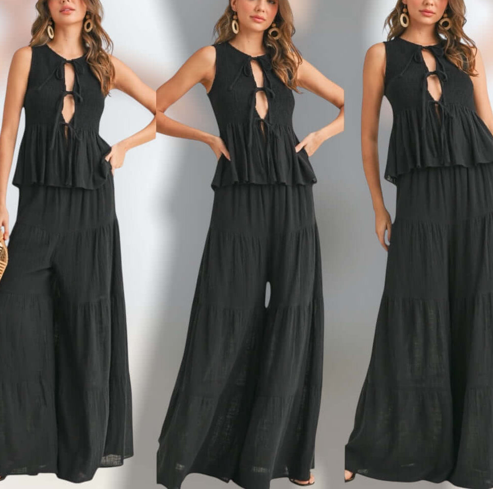 Noir Muse Gauze Peplum Pant Set – Alicia DiMichele Boutique