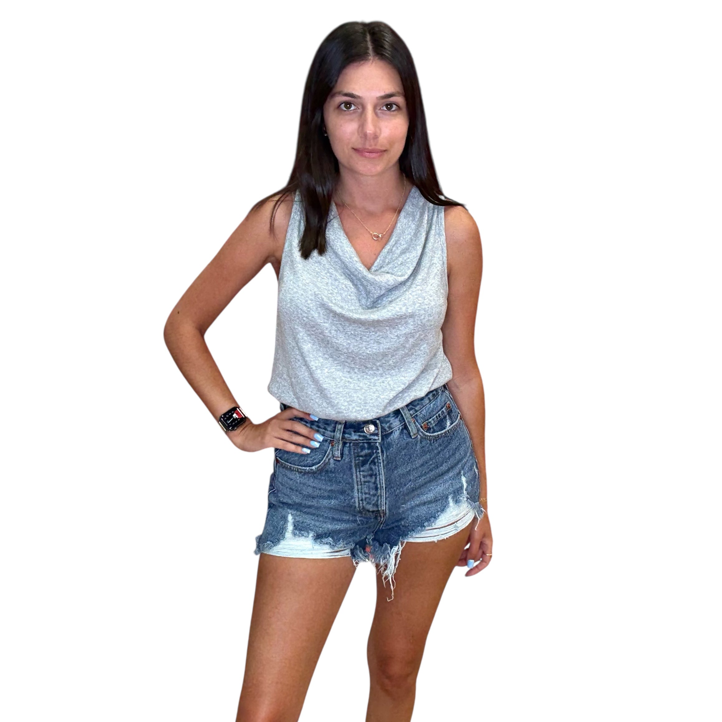 Draped Cowl Tank - Heather Grey available at Alicia DiMichele Boutique – stylish women’s fashion and accessories.